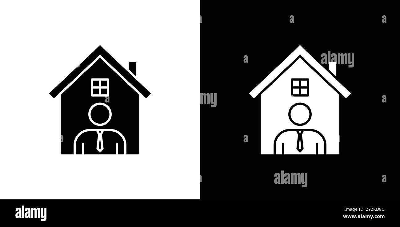 Icona dell'agente immobiliare per la casa collezione di marchi con logo lineare in bianco e nero per il Web Illustrazione Vettoriale