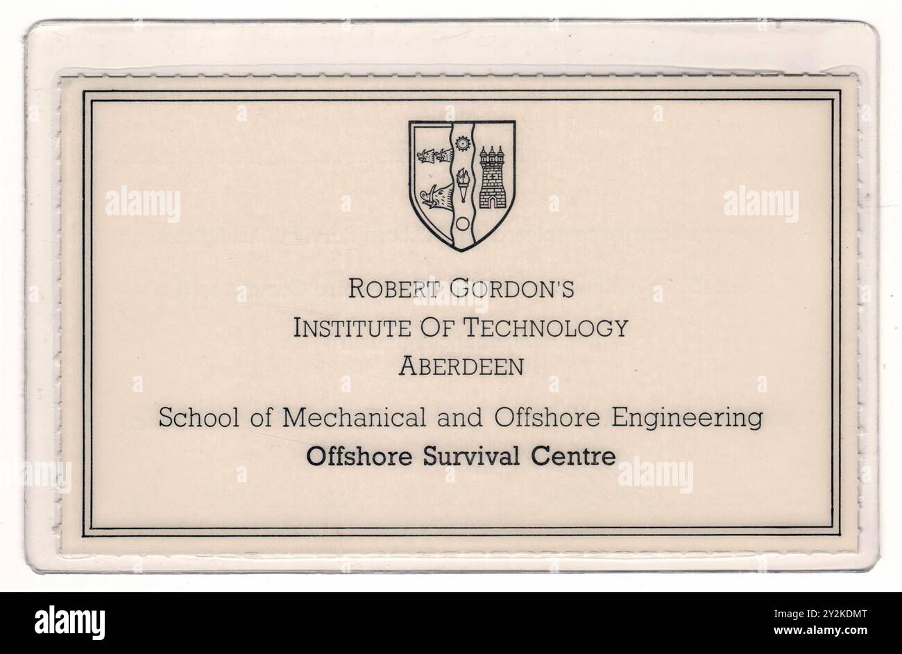 Schede di certificazione per il completamento del Centro di sopravvivenza offshore presso il Robert Gordon's Institute of Technology negli anni '1980 Foto Stock