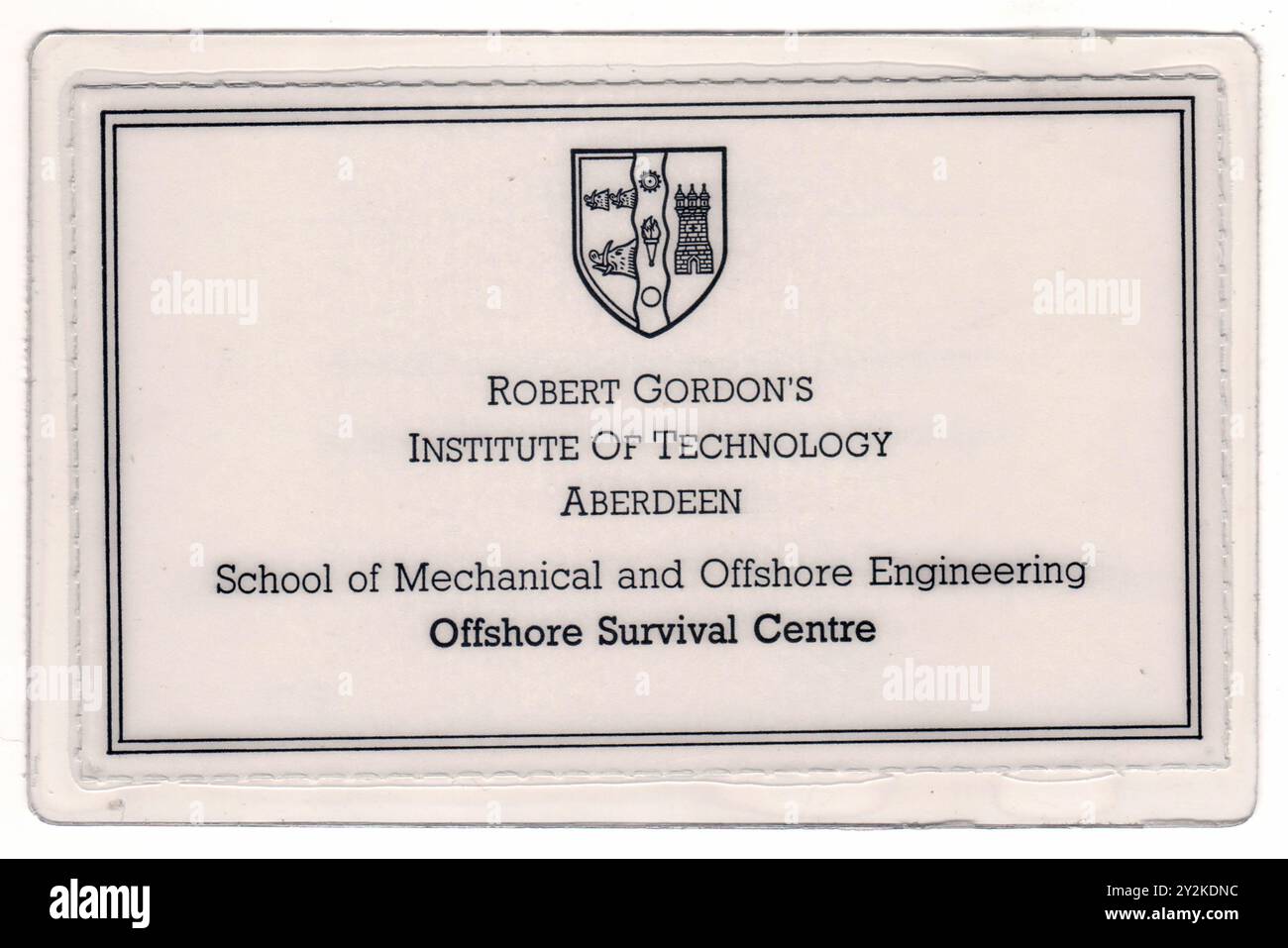 Certificato per il completamento del Centro di sopravvivenza offshore presso il Robert Gordon's Institute of Technology negli anni '1980 Foto Stock