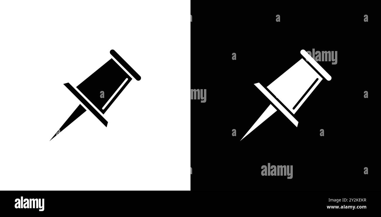 icona a forma di puntina adesiva, logo lineare, set di marchi in bianco e nero per il web Illustrazione Vettoriale