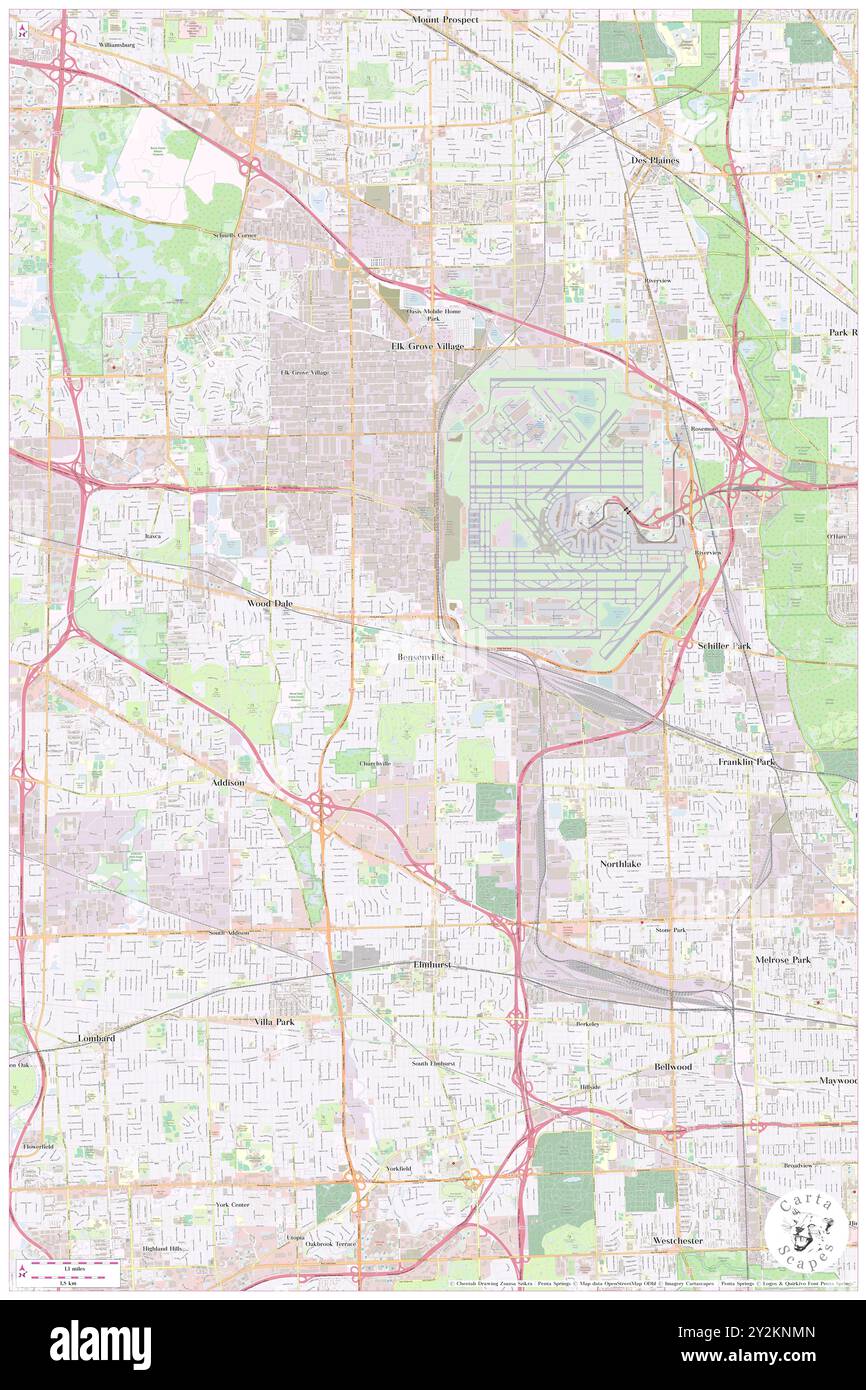 Bensenville, contea di DuPage, Stati Uniti, Illinois, N 41 57' 18''', S 87 56' 24''', MAP, Cartascapes Map pubblicata nel 2024. Esplora Cartascapes, una mappa che rivela i diversi paesaggi, culture ed ecosistemi della Terra. Viaggia attraverso il tempo e lo spazio, scoprendo l'interconnessione del passato, del presente e del futuro del nostro pianeta. Foto Stock