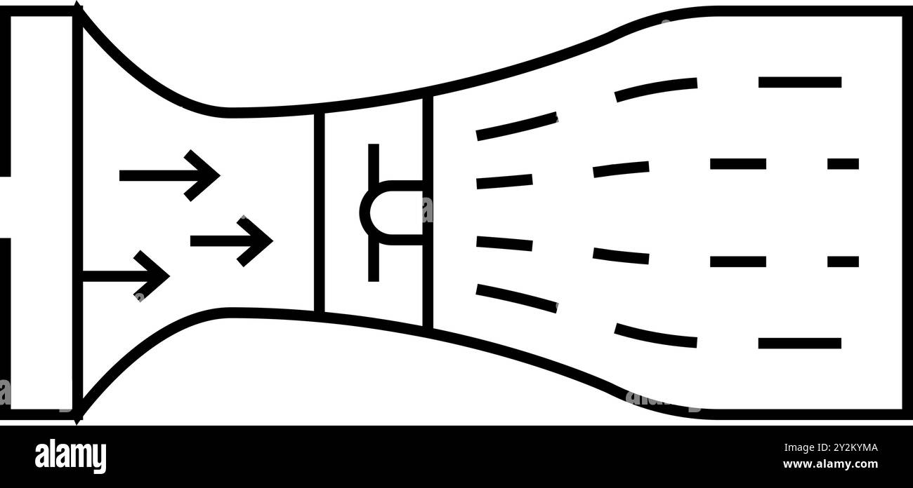 illustrazione vettoriale dell'icona della linea del tunnel del vento per tecnici aeronautici Illustrazione Vettoriale