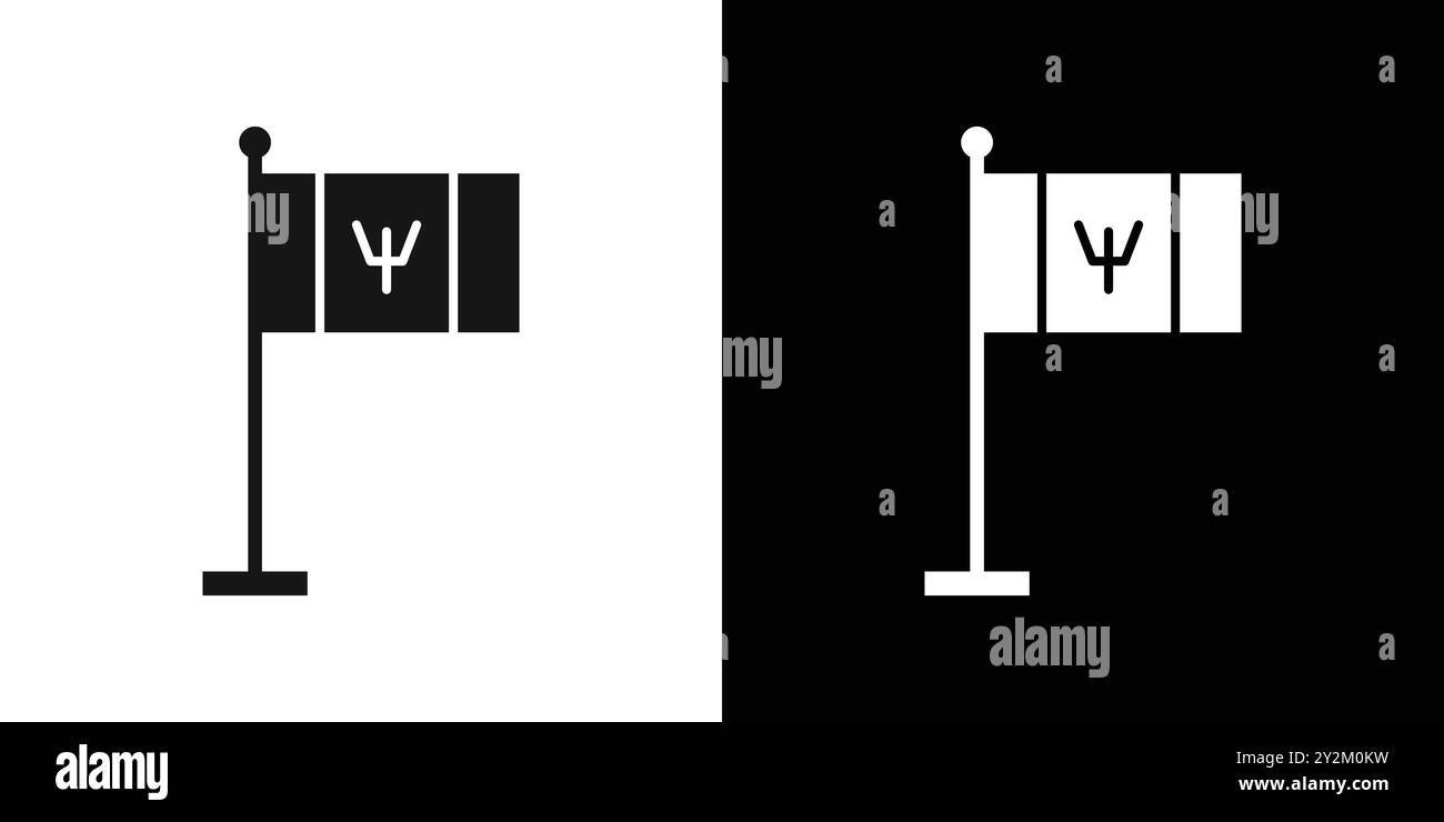 Icona della bandiera delle Barbados vettore grafico della linea nera con il contorno bianco e nero segno della collezione Illustrazione Vettoriale