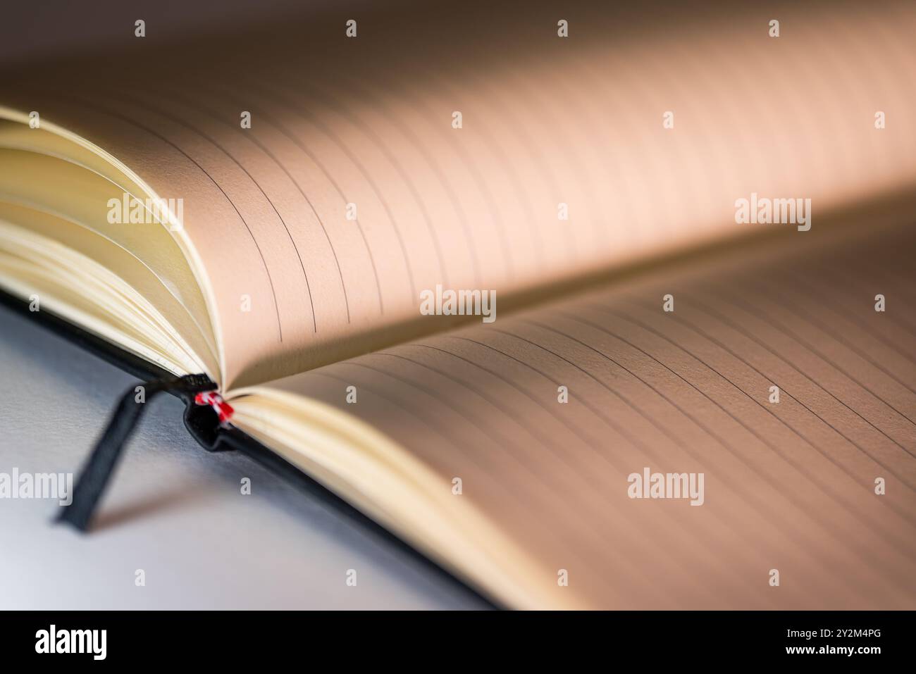 Notebook con rivestimento aperto. Sfondo trama carta. Foto Stock