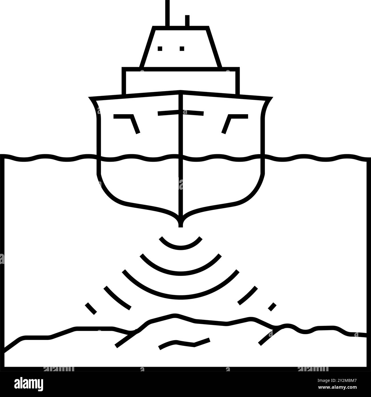 illustrazione vettoriale dell'icona della linea di inquinamento acustico marino Illustrazione Vettoriale