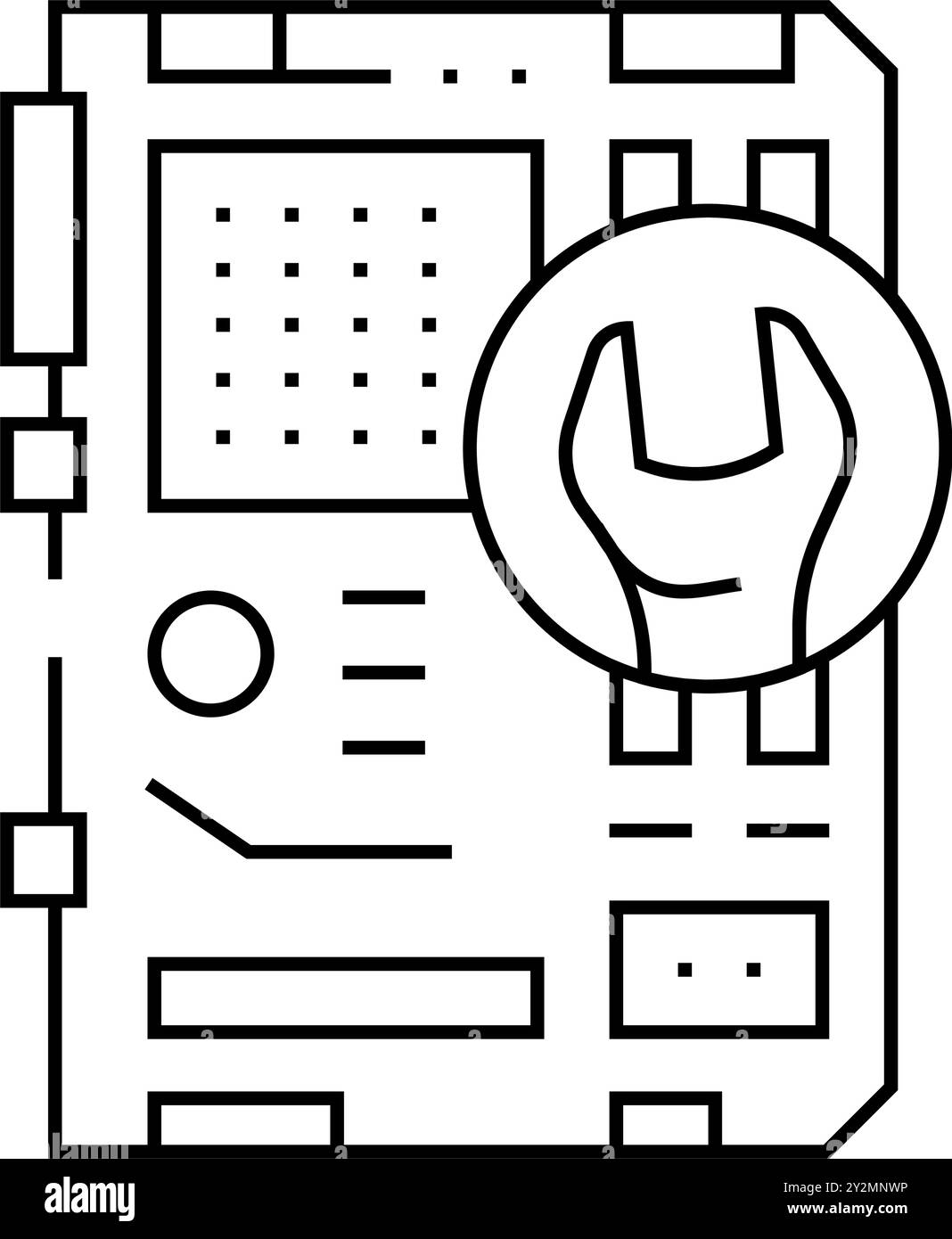 illustrazione del vettore dell'icona della linea del computer di riparazione della scheda madre Illustrazione Vettoriale