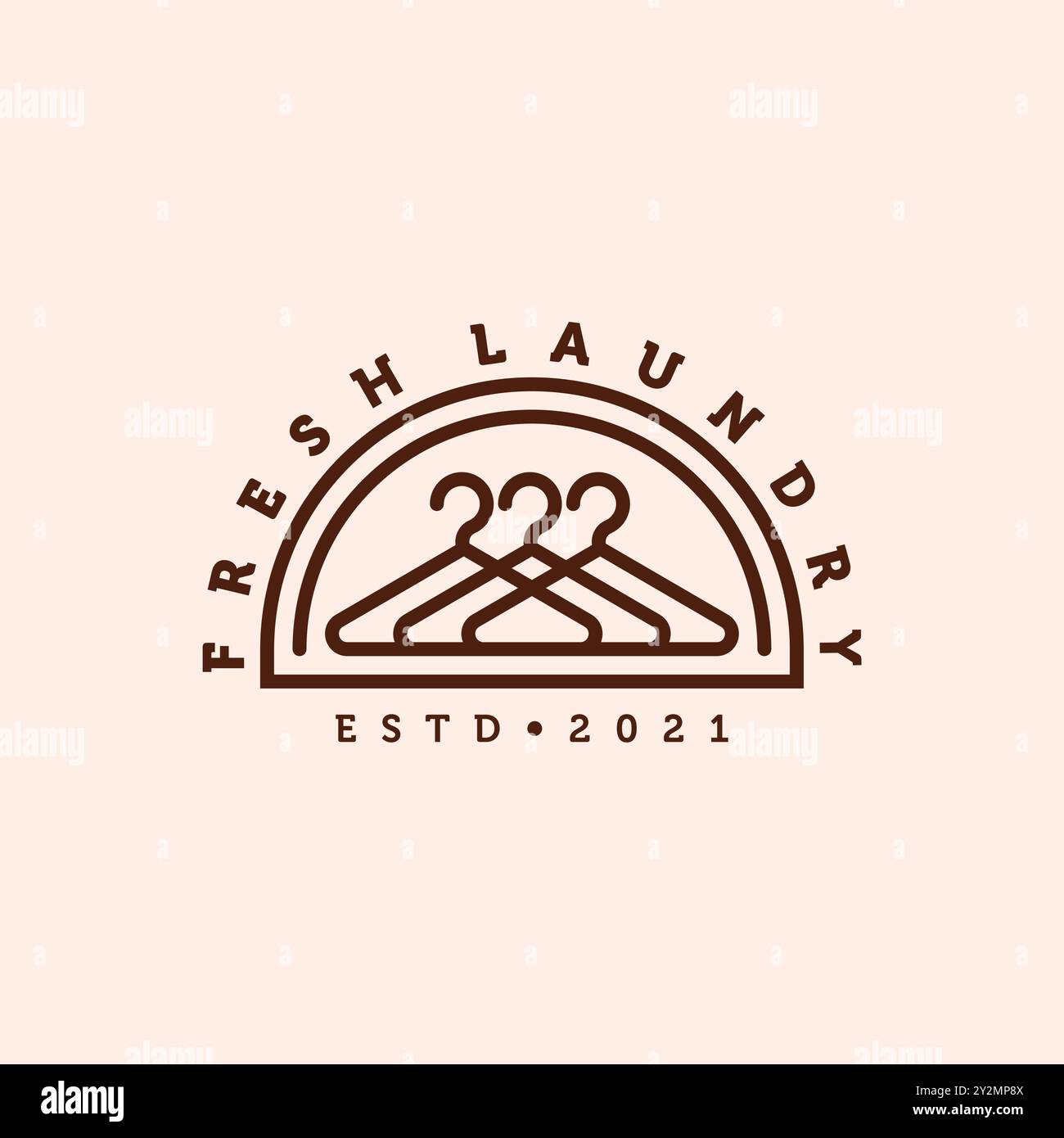 Appendiabiti per lavanderia minimalista Line Art Logo Vector Illustration Design. Appendiabiti con logo monolina Design modello modello. Lavanderia semplice e moderna Illustrazione Vettoriale