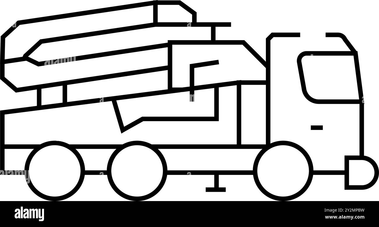 illustrazione vettoriale dell'icona della linea di veicoli per la costruzione di pompe per calcestruzzo Illustrazione Vettoriale