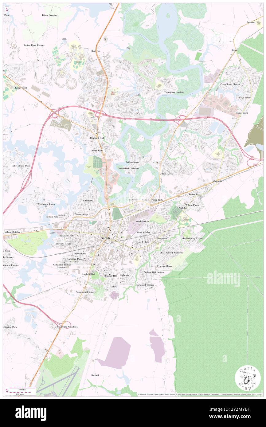 Eastover, città di Suffolk, Stati Uniti, Virginia, N 36 44' 24''', S 76 34' 22'', MAP, Cartascapes Map pubblicata nel 2024. Esplora Cartascapes, una mappa che rivela i diversi paesaggi, culture ed ecosistemi della Terra. Viaggia attraverso il tempo e lo spazio, scoprendo l'interconnessione del passato, del presente e del futuro del nostro pianeta. Foto Stock