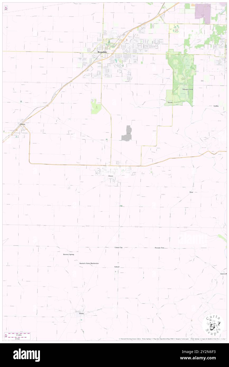 Clever, Christian County, Stati Uniti, Stati Uniti, Missouri, N 37 1' 49'', S 93 28' 22'', MAP, Cartascapes Map pubblicata nel 2024. Esplora Cartascapes, una mappa che rivela i diversi paesaggi, culture ed ecosistemi della Terra. Viaggia attraverso il tempo e lo spazio, scoprendo l'interconnessione del passato, del presente e del futuro del nostro pianeta. Foto Stock