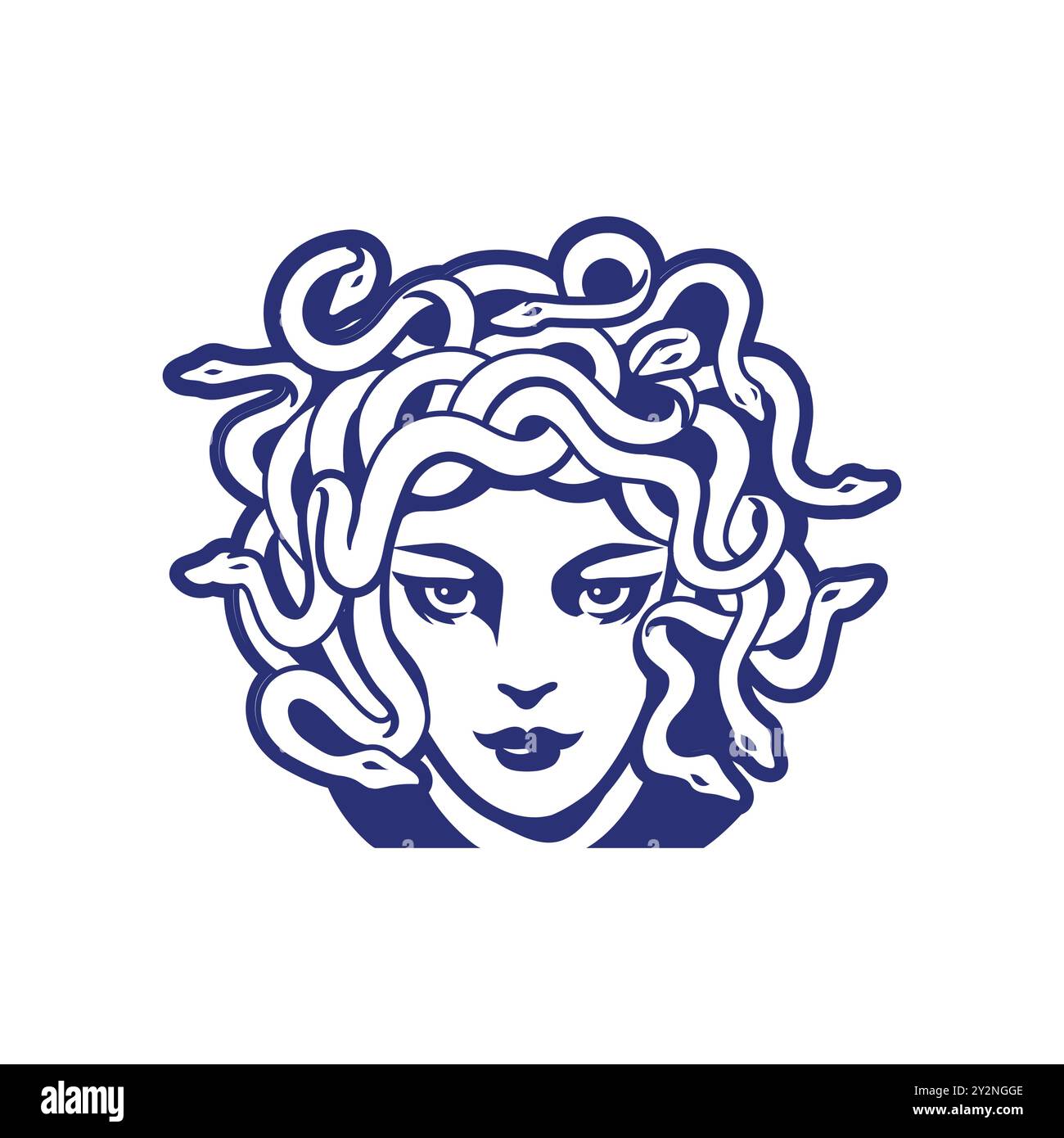 Vector Bianco e nero Medusa Gorgon testa donna con serpenti Illustrazione Illustrazione Vettoriale