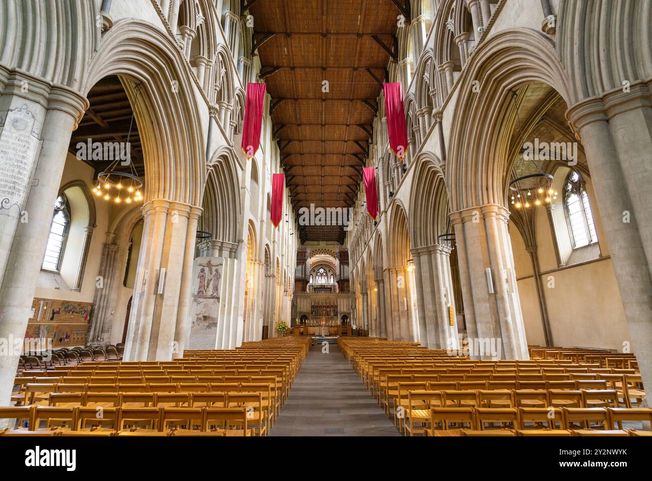 Cattedrale di St Albans interno - all'interno della chiesa abbaziale di St Alban, St Albans Hertfordshire Inghilterra Regno Unito Europa Foto Stock