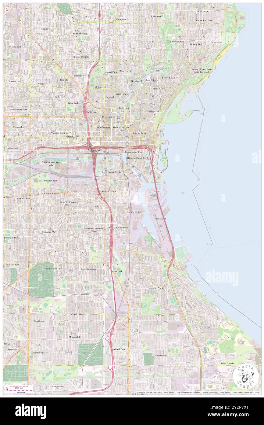 Vista sul porto, Milwaukee County, Stati Uniti, Wisconsin, N 43 1' 16'', S 87 54' 28'', MAP, Cartascapes Map pubblicata nel 2024. Esplora Cartascapes, una mappa che rivela i diversi paesaggi, culture ed ecosistemi della Terra. Viaggia attraverso il tempo e lo spazio, scoprendo l'interconnessione del passato, del presente e del futuro del nostro pianeta. Foto Stock