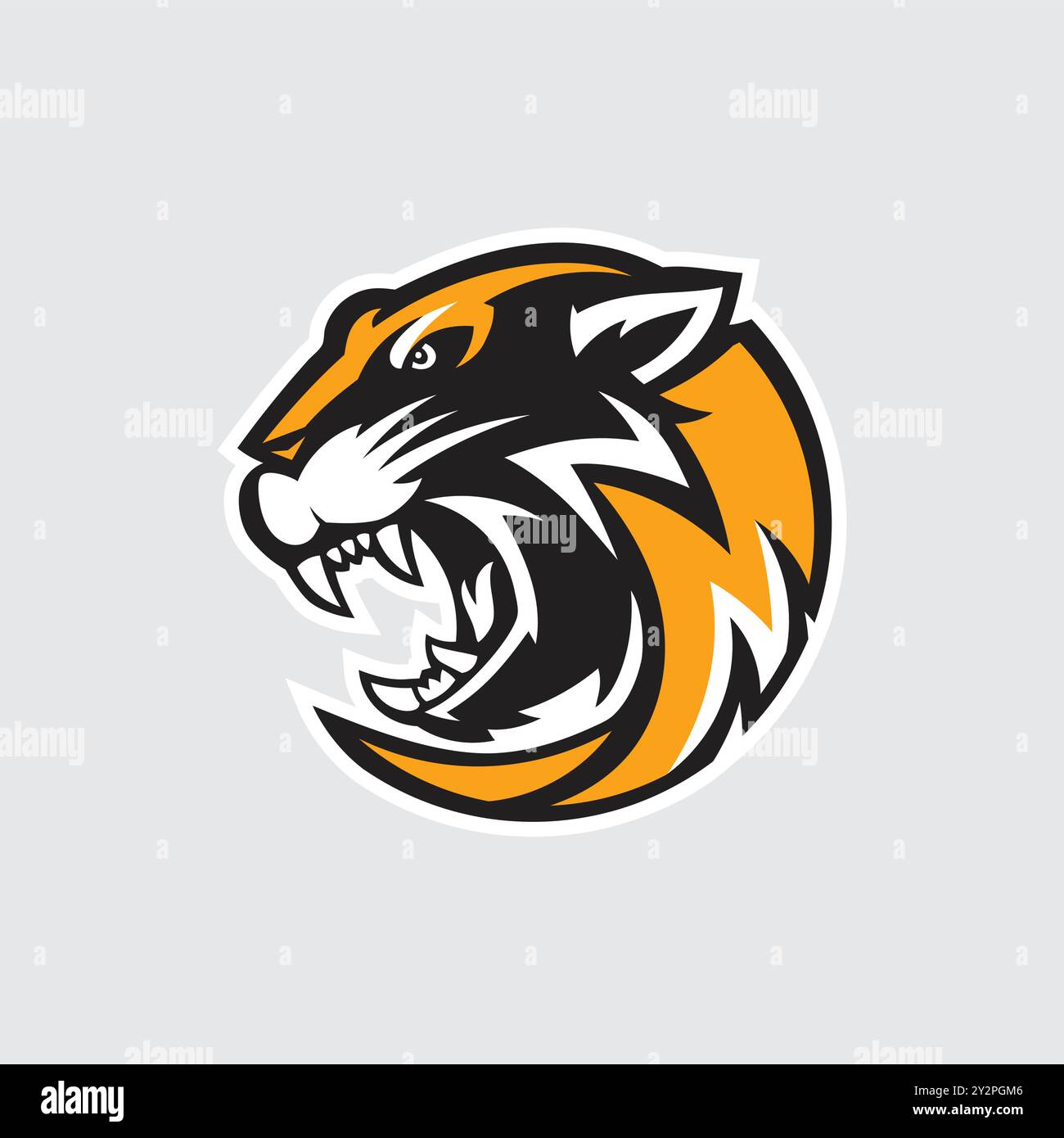 Simbolo della mascotte Tiger Head illustrazione stile cerchio Illustrazione Vettoriale