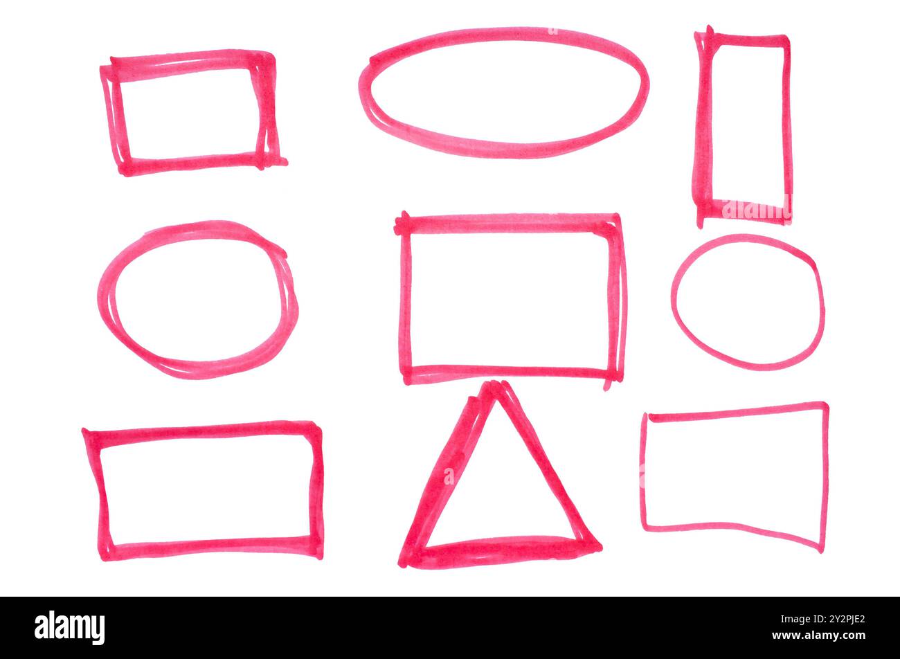 Set di elementi di design disegnati con marcatore rosso isolati su bianco Foto Stock