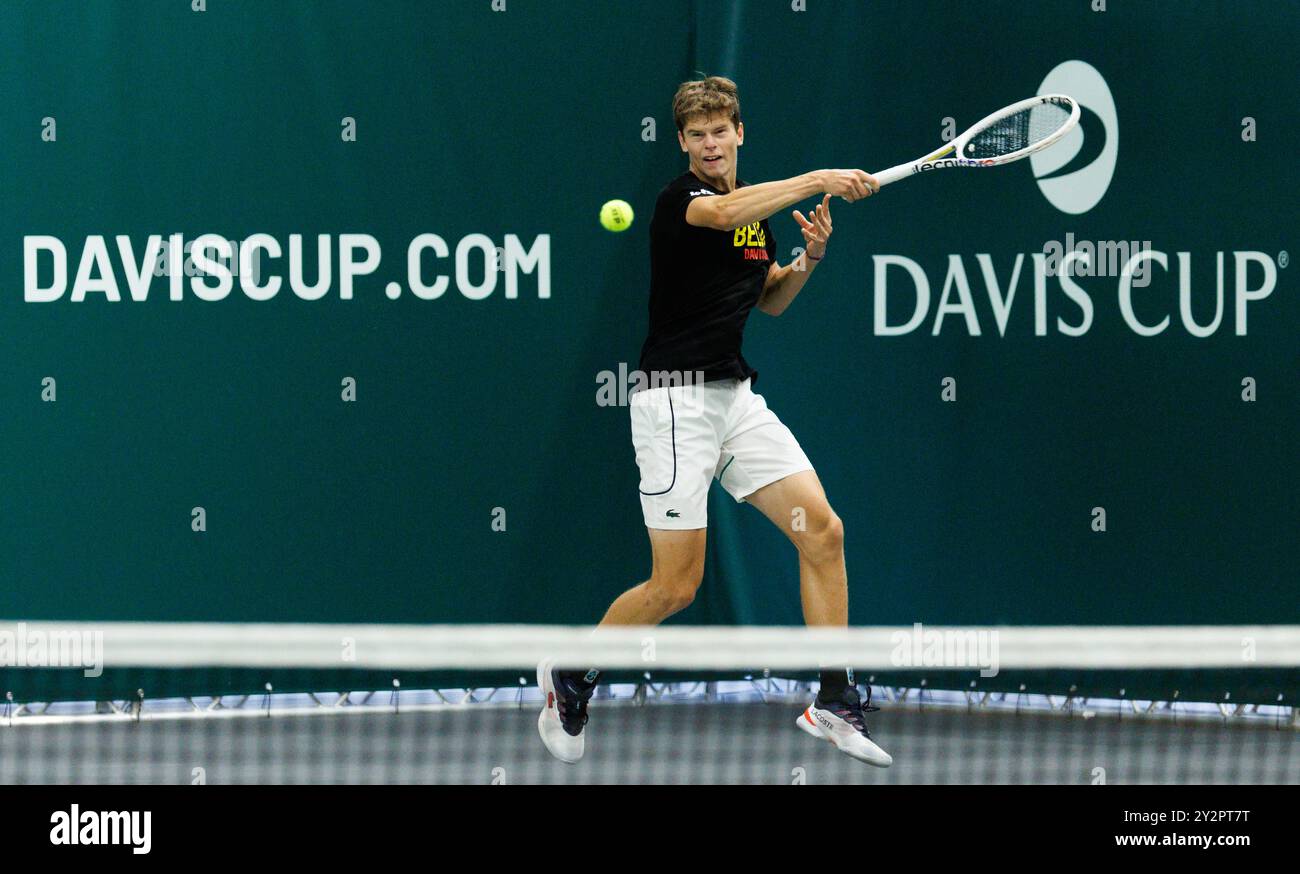 Bologna, Italia. 11 settembre 2024. Il belga Alexander Blockx nella foto durante una sessione di allenamento, in vista della seconda partita Del girone A della fase A gironi delle finali di Coppa Davis, mercoledì 11 settembre 2024, presso l'Unipol Arena, a Bologna, Italia. BELGA PHOTO BENOIT DOPPAGNE credito: Belga News Agency/Alamy Live News Foto Stock
