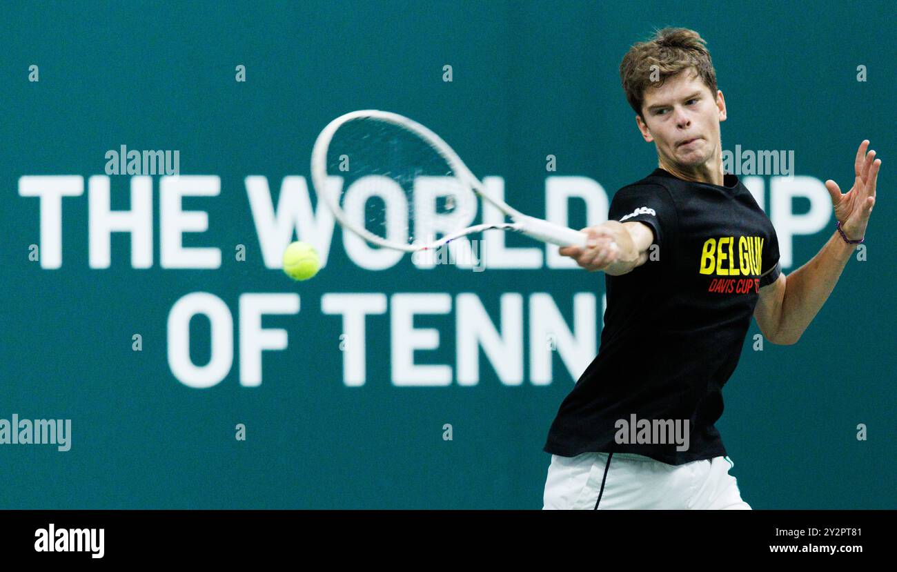 Bologna, Italia. 11 settembre 2024. Il belga Alexander Blockx nella foto durante una sessione di allenamento, in vista della seconda partita Del girone A della fase A gironi delle finali di Coppa Davis, mercoledì 11 settembre 2024, presso l'Unipol Arena, a Bologna, Italia. BELGA PHOTO BENOIT DOPPAGNE credito: Belga News Agency/Alamy Live News Foto Stock
