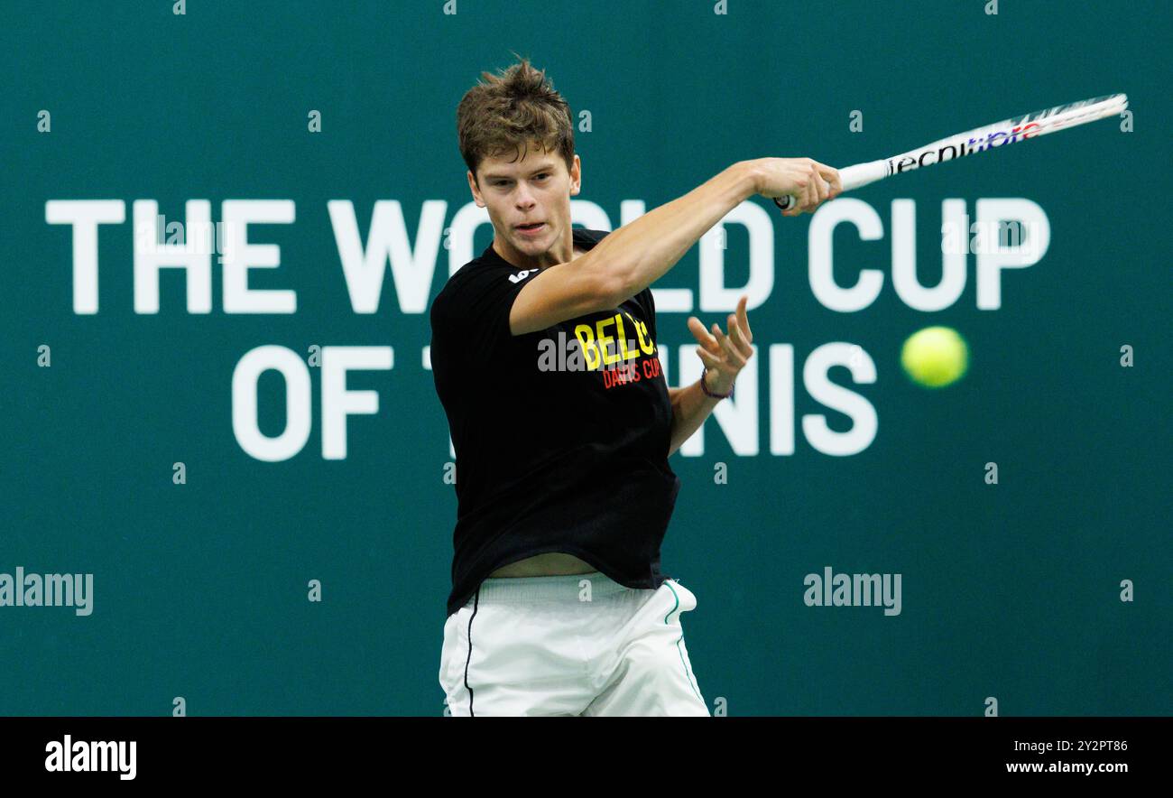 Bologna, Italia. 11 settembre 2024. Il belga Alexander Blockx nella foto durante una sessione di allenamento, in vista della seconda partita Del girone A della fase A gironi delle finali di Coppa Davis, mercoledì 11 settembre 2024, presso l'Unipol Arena, a Bologna, Italia. BELGA PHOTO BENOIT DOPPAGNE credito: Belga News Agency/Alamy Live News Foto Stock
