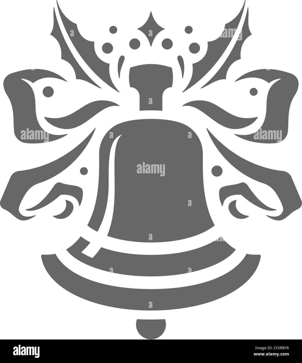 Illustrazione vettoriale della silhouette di campana decorata con nastro e foglie di agrifoglio come simbolo del giorno di Natale Illustrazione Vettoriale