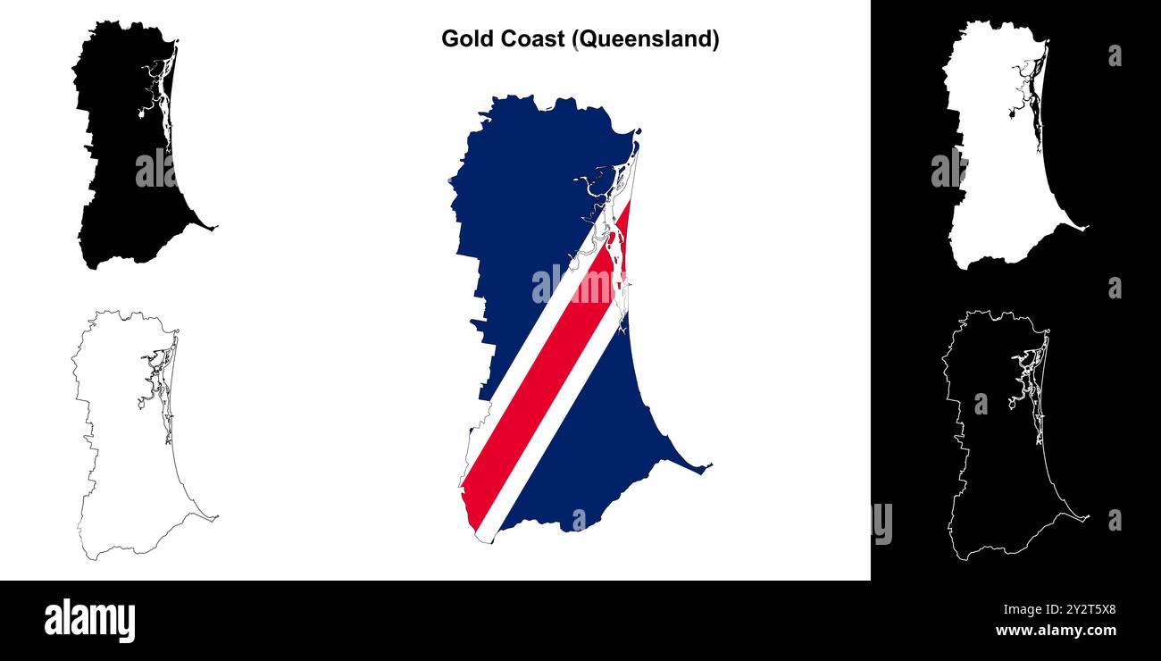 Set di mappe di contorno della Gold Coast (Queensland) Illustrazione Vettoriale