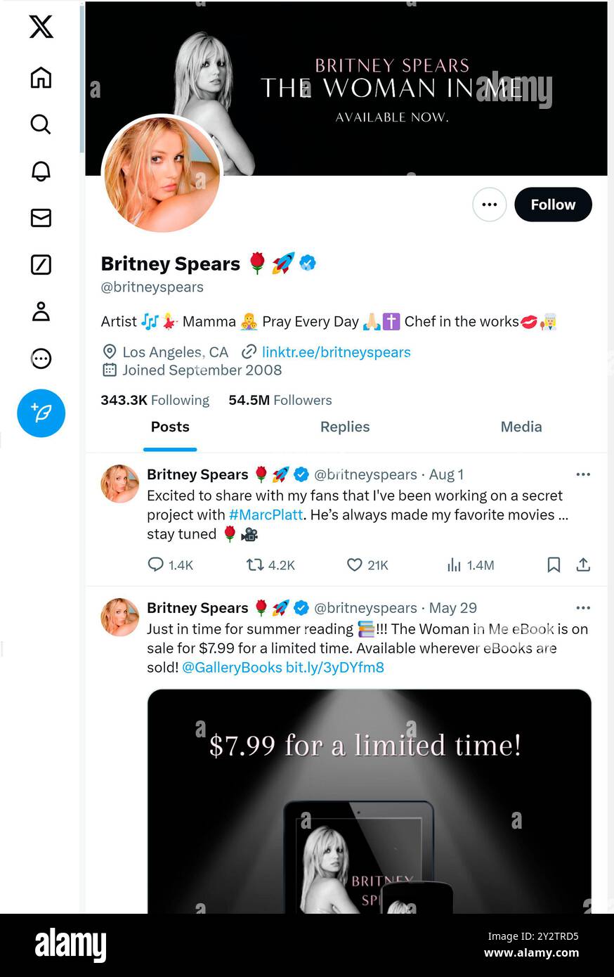"X" - precedentemente Twitter - pagina (settembre 2024) di Britney Spears Foto Stock
