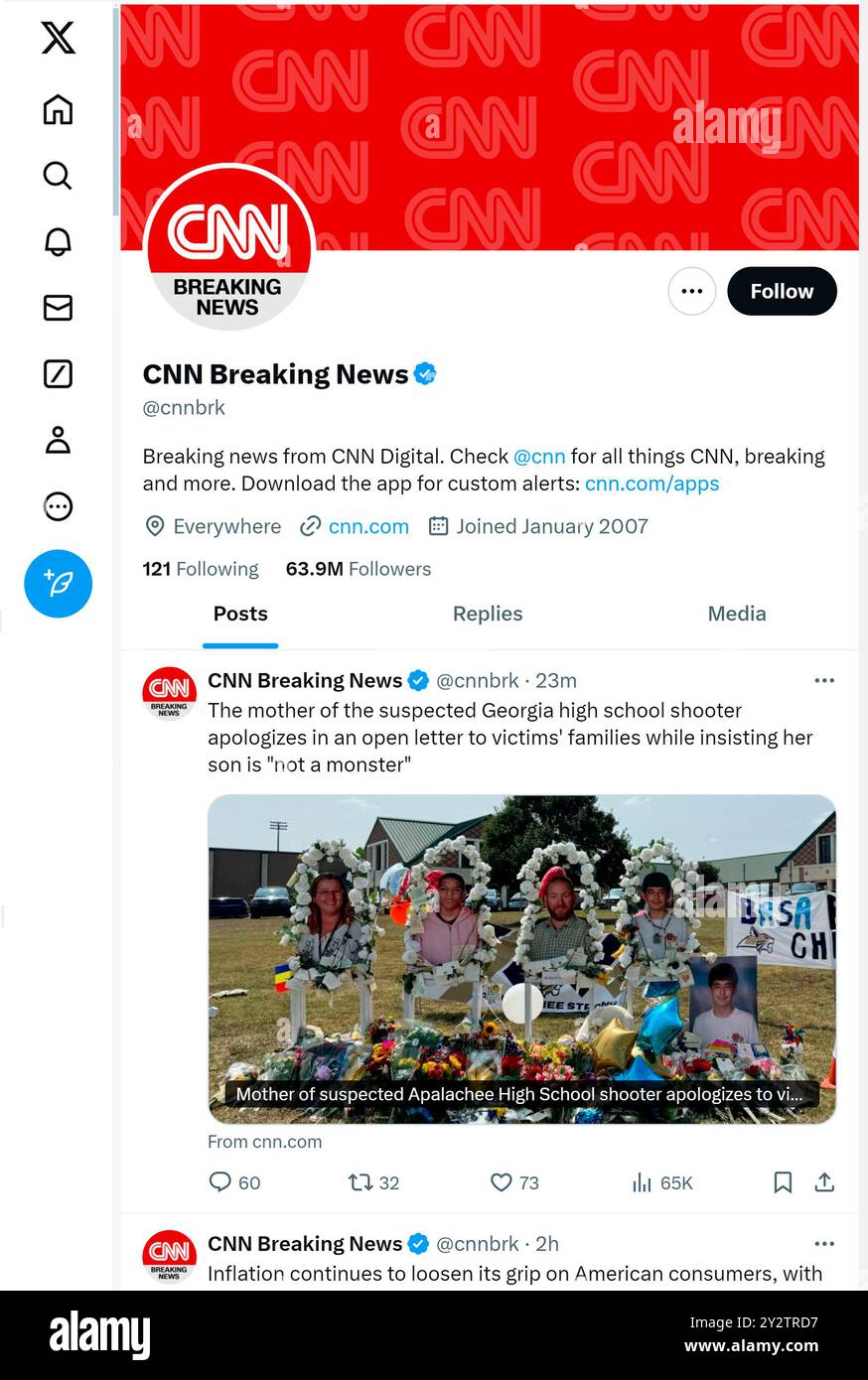 "X" - precedentemente Twitter - pagina (settembre 2024) di CNN Breaking News Foto Stock