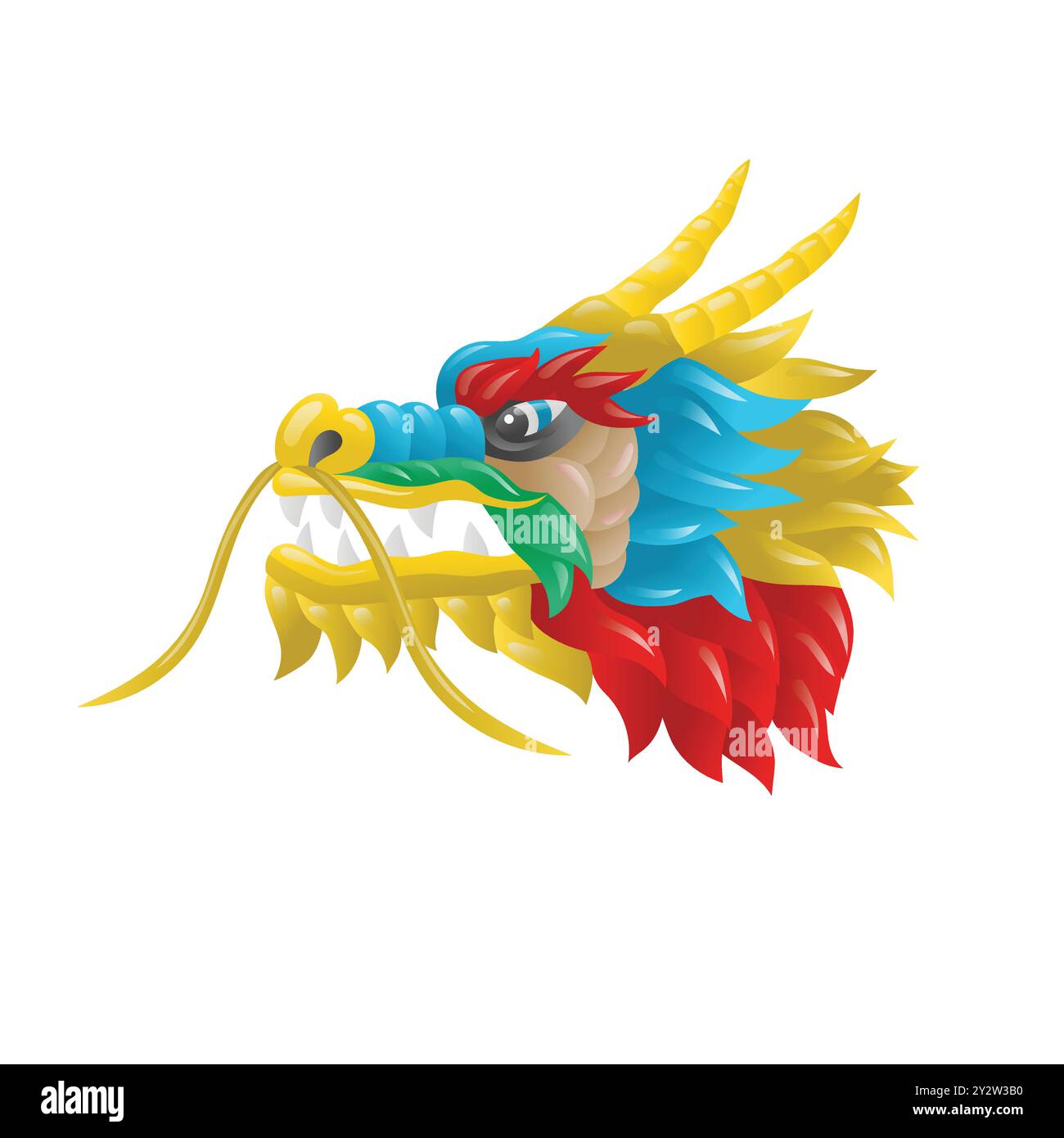 Illustrazione della testa di drago colorata cinese . Mascotte o tatuaggi. Simbolo della Cina tradizionale. Animale mitologico asiatico Illustrazione Vettoriale