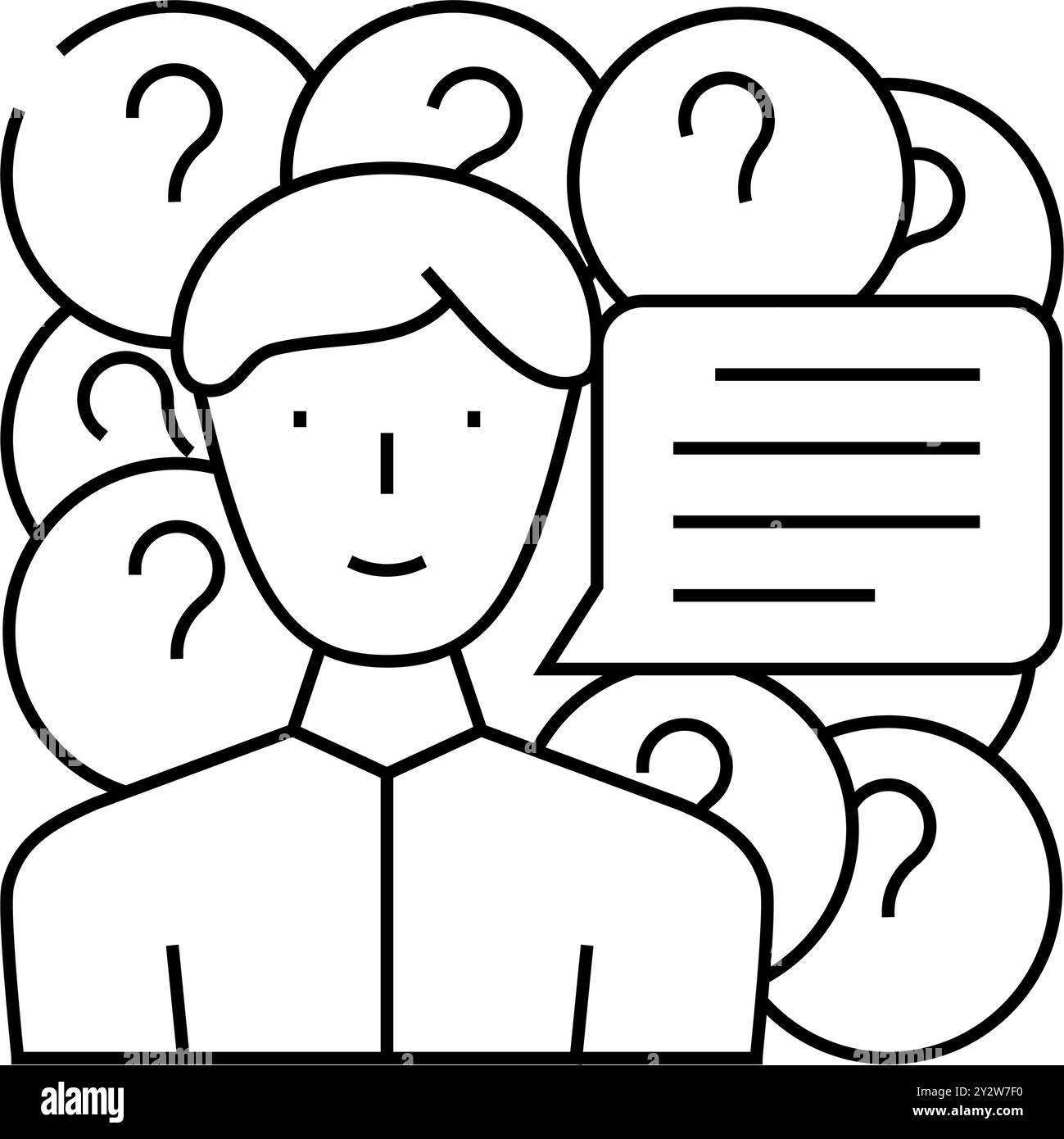 domande per l'illustrazione vettoriale dell'icona della linea del venditore Illustrazione Vettoriale