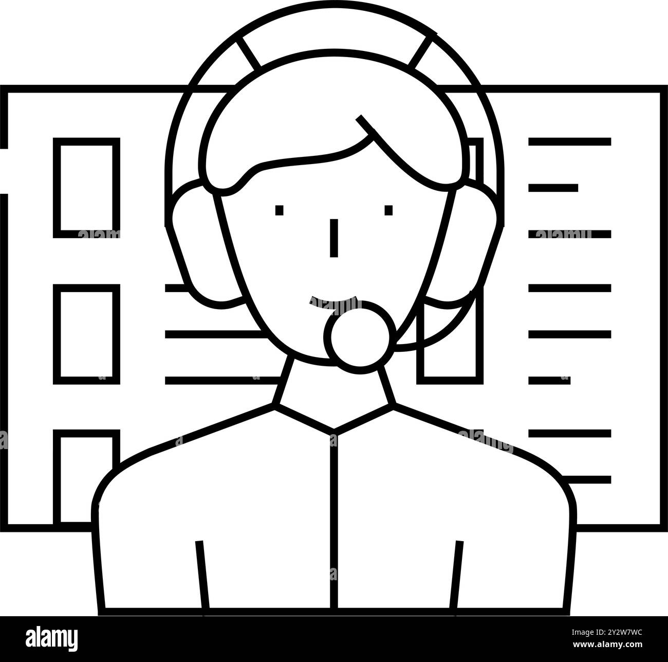 illustrazione del vettore dell'icona della linea di lavoro del call center Illustrazione Vettoriale