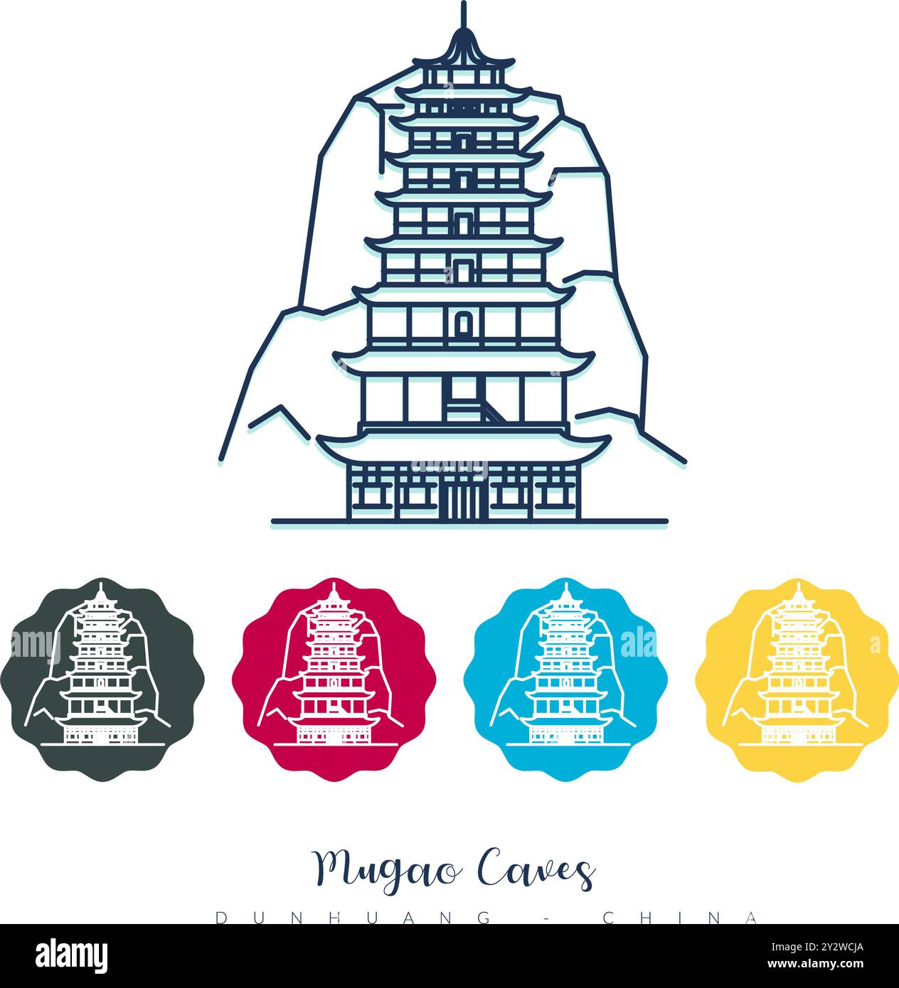 Le Grotte di Mogao - le mille Grotte di Buddha - Dunghuang, Gansu in Cina - Stock Illustration as EPS 10 file Illustrazione Vettoriale