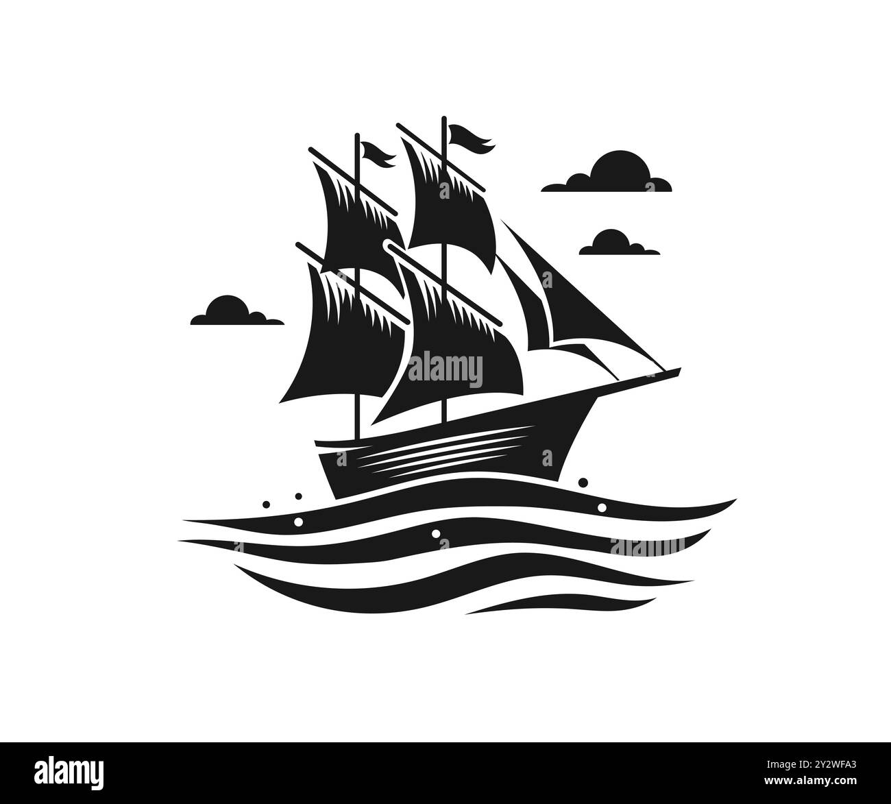 vettoriale della silhouette di una barca a vela simbolo vintage Illustrazione Vettoriale