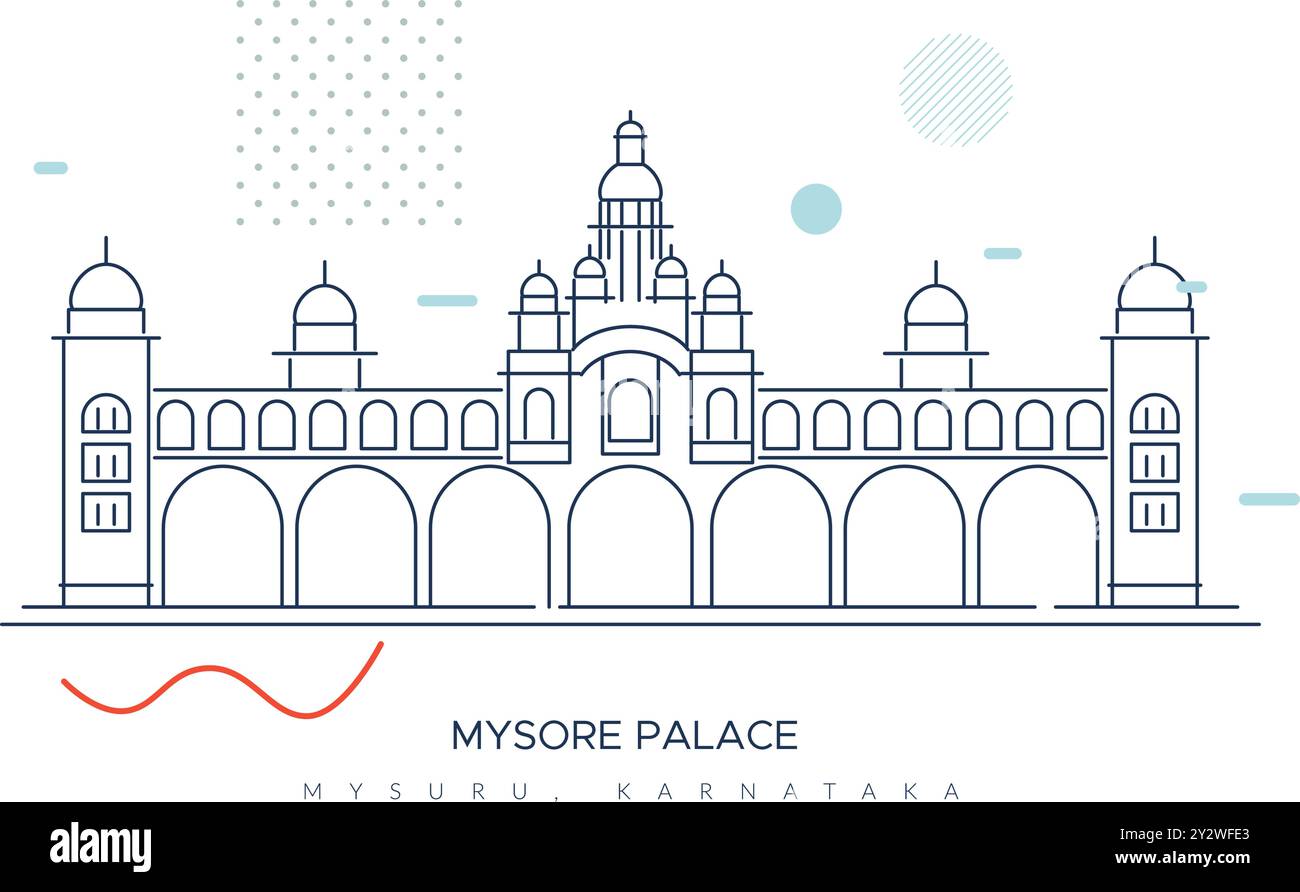 Palazzo Mysore - Palazzo Amba Vilas - Mysuru, Karnataka - illustrazione di scorta come file EPS 10 Illustrazione Vettoriale