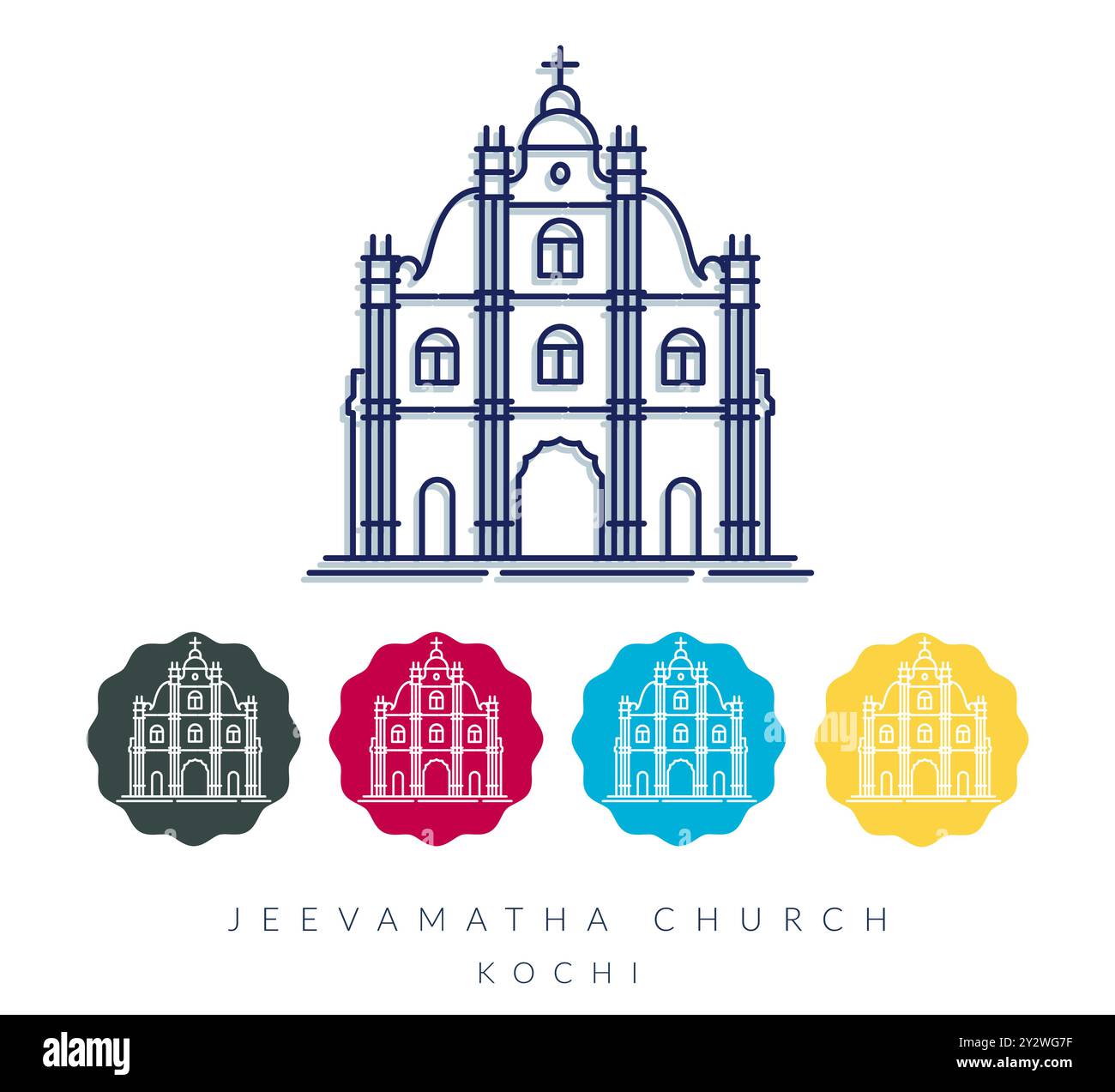 Jeevamatha (nostra Signora della vita) Chiesa cattolica romana Mattancherry - Kochi - Stock Illustration as EPS 10 file Illustrazione Vettoriale