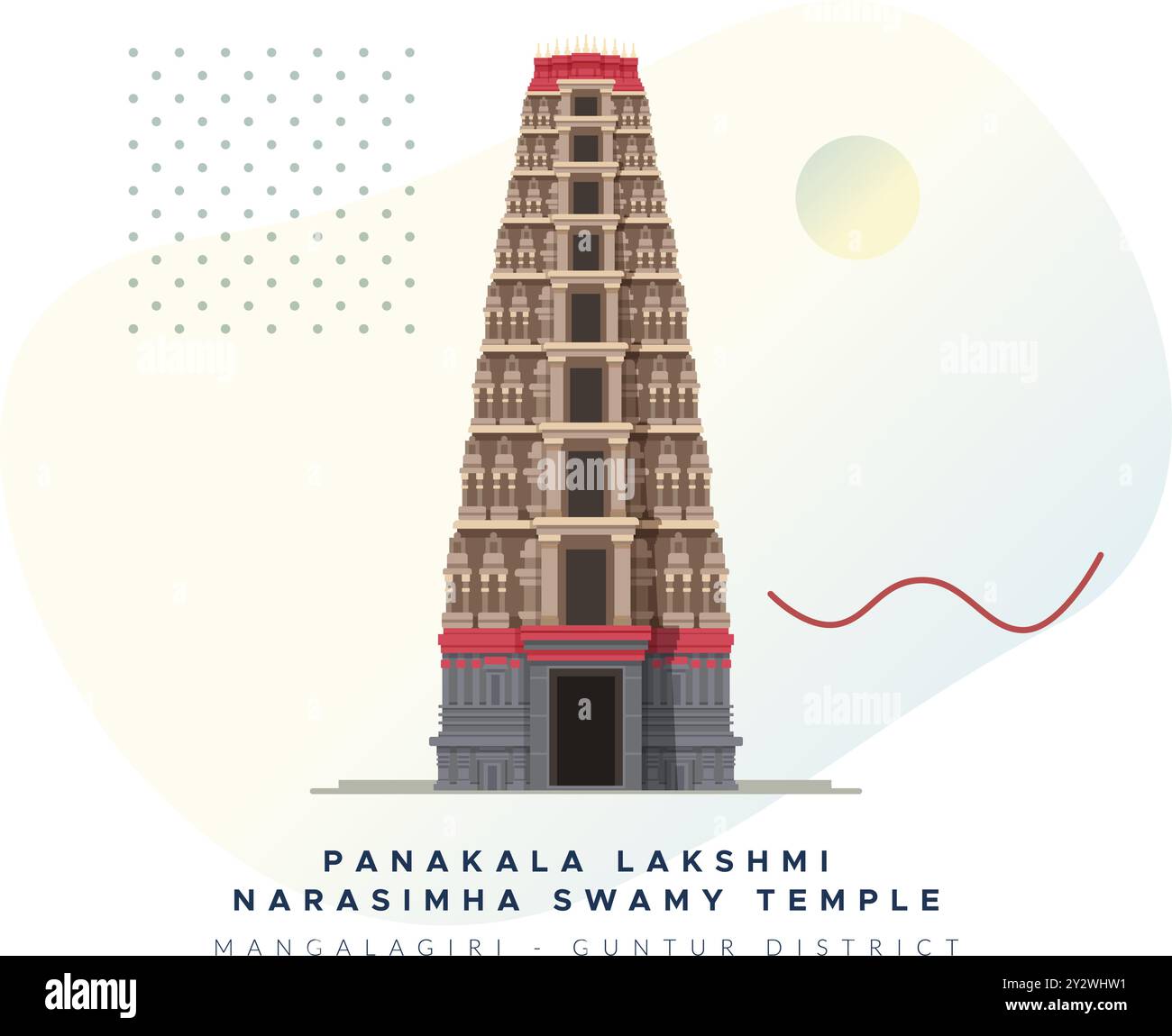 Pankhala Sri Lakshmi Narasimha Swamy Temple at Mangalgiri - Guntur District - Stock Illustration as EPS 10 file Illustrazione Vettoriale