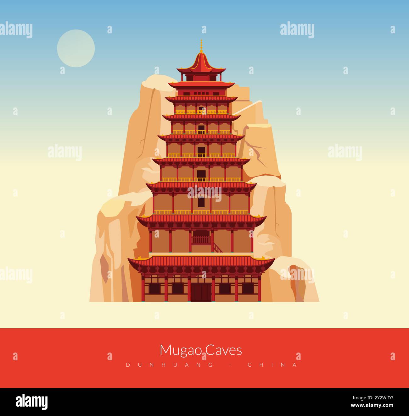 Le Grotte di Mogao - le mille Grotte di Buddha - Dunghuang, Gansu in Cina - Stock Illustration as EPS 10 file Illustrazione Vettoriale