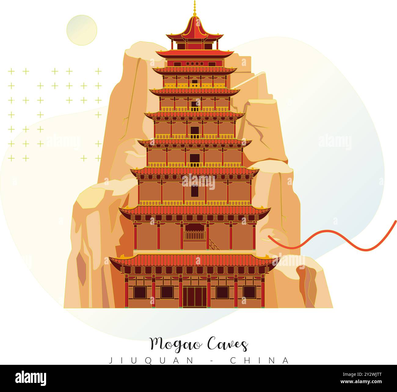 Le Grotte di Mogao - le mille Grotte di Buddha - Dunghuang, Gansu in Cina - Stock Illustration as EPS 10 file Illustrazione Vettoriale