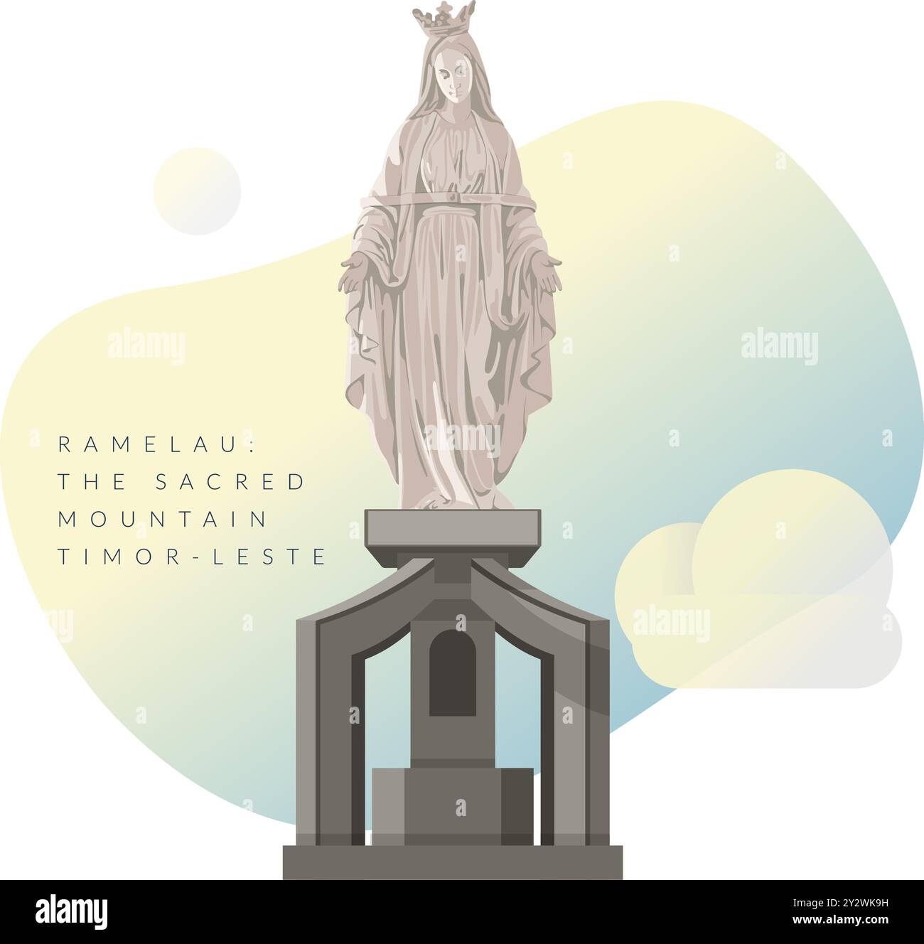 Statua della Vergine Maria sul Monte Ramelau - picco della montagna Sacra - illustrazione di scorta come file EPS 10 Illustrazione Vettoriale