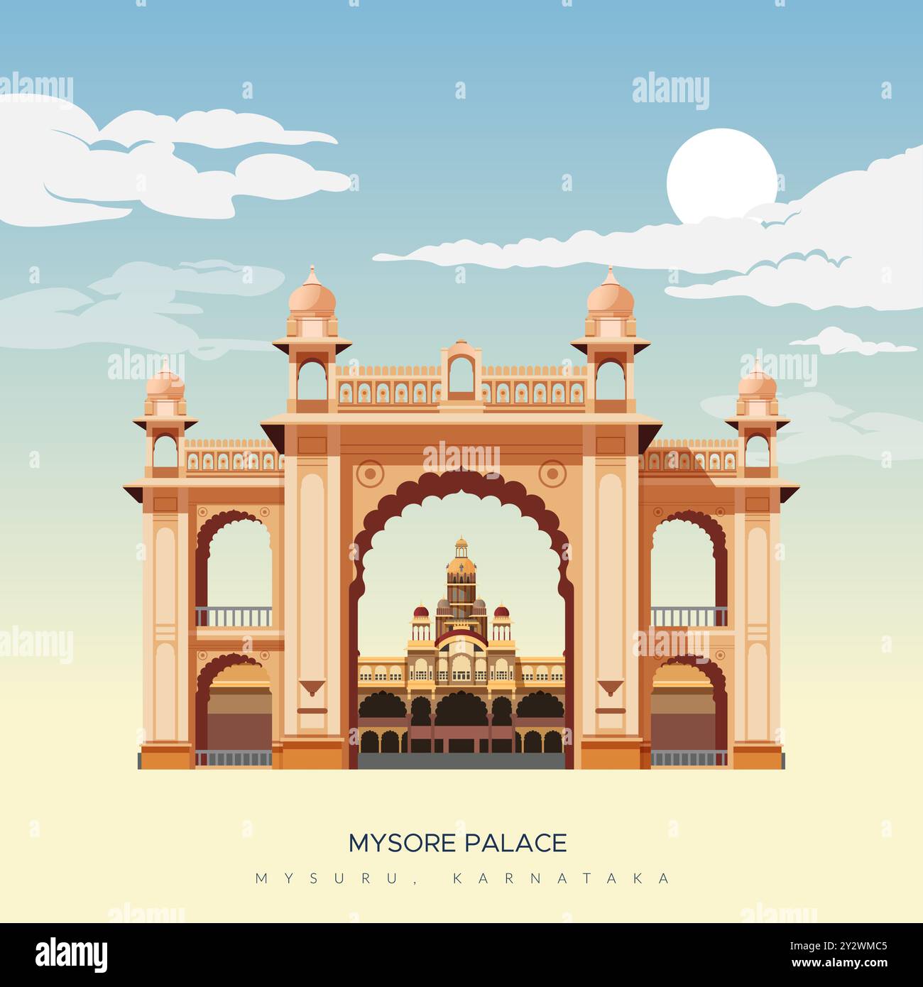 Palazzo Mysore - Palazzo Amba Vilas - Mysuru, Karnataka - illustrazione di scorta come file EPS 10 Illustrazione Vettoriale