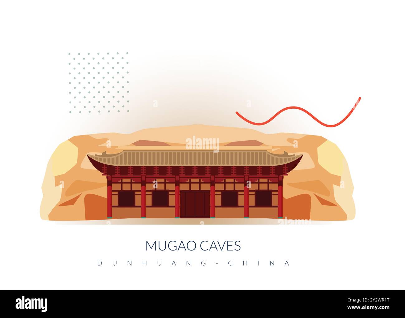 Le Grotte di Mogao - le mille Grotte di Buddha - Dunghuang, Gansu in Cina - Stock Illustration as EPS 10 file Illustrazione Vettoriale