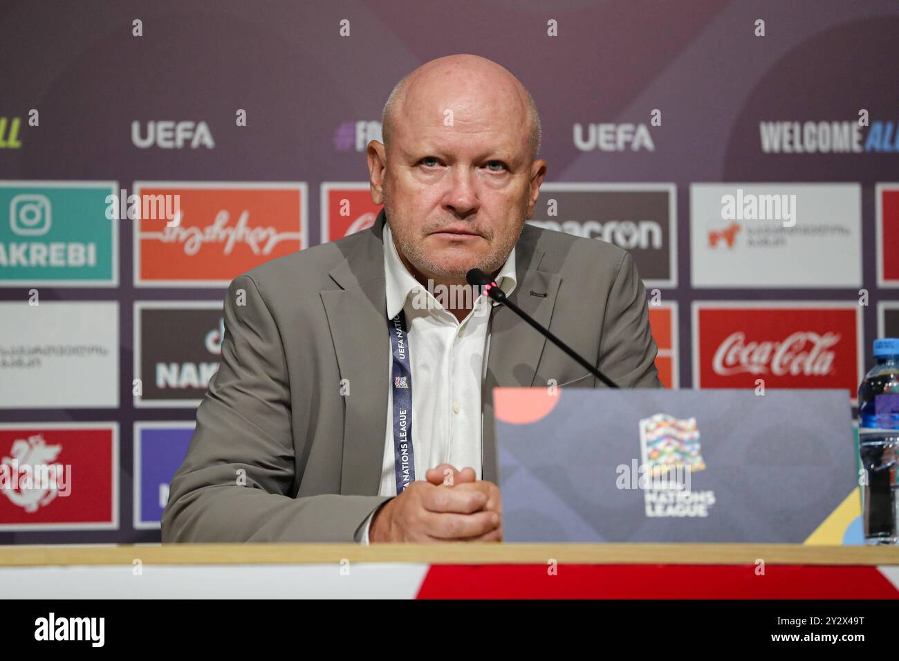 L'allenatore della Repubblica Ceca Ivan Hasek durante la conferenza stampa dopo la partita di UEFA Nations League tra Georgia e Repubblica Ceca allo stadio Mikheil Meskhi il 7 settembre 2024 a Tbilisi, Georgia. Tbilisi Mikheil Meskhi Stadium, Ilia Chavchavadze Avenue, Zemo Vake, Vake, Vake District, Tbilisi, 1062, Georgia Georgia Copyright: xArturxStabulnieksx A86I3559 Foto Stock