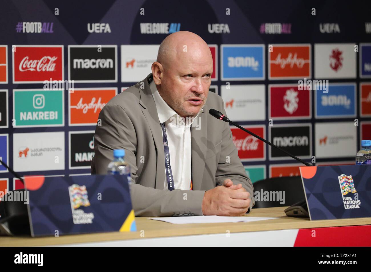 L'allenatore della Repubblica Ceca Ivan Hasek durante la conferenza stampa dopo la partita di UEFA Nations League tra Georgia e Repubblica Ceca allo stadio Mikheil Meskhi il 7 settembre 2024 a Tbilisi, Georgia. Tbilisi Mikheil Meskhi Stadium, Ilia Chavchavadze Avenue, Zemo Vake, Vake, Vake District, Tbilisi, 1062, Georgia Georgia Copyright: xArturxStabulnieksx A86I3553 Foto Stock