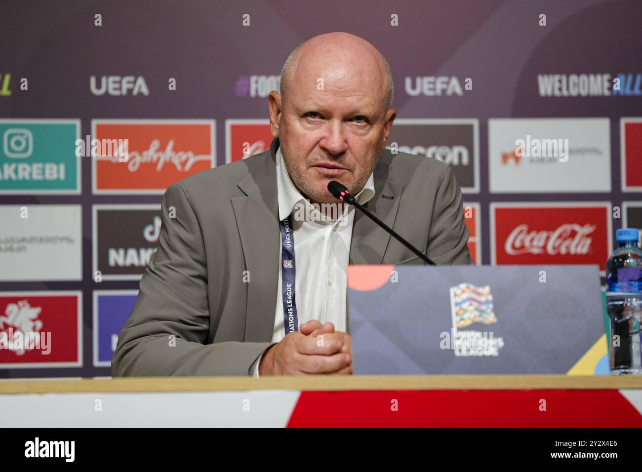 L'allenatore della Repubblica Ceca Ivan Hasek durante la conferenza stampa dopo la partita di UEFA Nations League tra Georgia e Repubblica Ceca allo stadio Mikheil Meskhi il 7 settembre 2024 a Tbilisi, Georgia. Tbilisi Mikheil Meskhi Stadium, Ilia Chavchavadze Avenue, Zemo Vake, Vake, Vake District, Tbilisi, 1062, Georgia Georgia Copyright: xArturxStabulnieksx A86I3560 Foto Stock