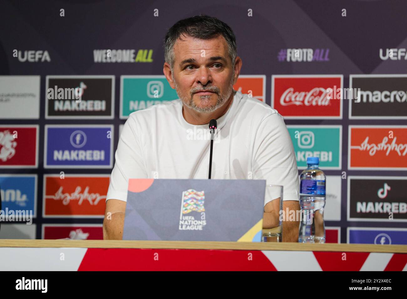 L'allenatore della Georgia Willy Sagnol durante la conferenza stampa dopo la partita di UEFA Nations League tra Georgia e Repubblica Ceca allo stadio Mikheil Meskhi il 7 settembre 2024 a Tbilisi, Georgia. Tbilisi Mikheil Meskhi Stadium, Ilia Chavchavadze Avenue, Zemo Vake, Vake, Vake District, Tbilisi, 1062, Georgia Georgia Copyright: xArturxStabulnieksx A86I3567 Foto Stock