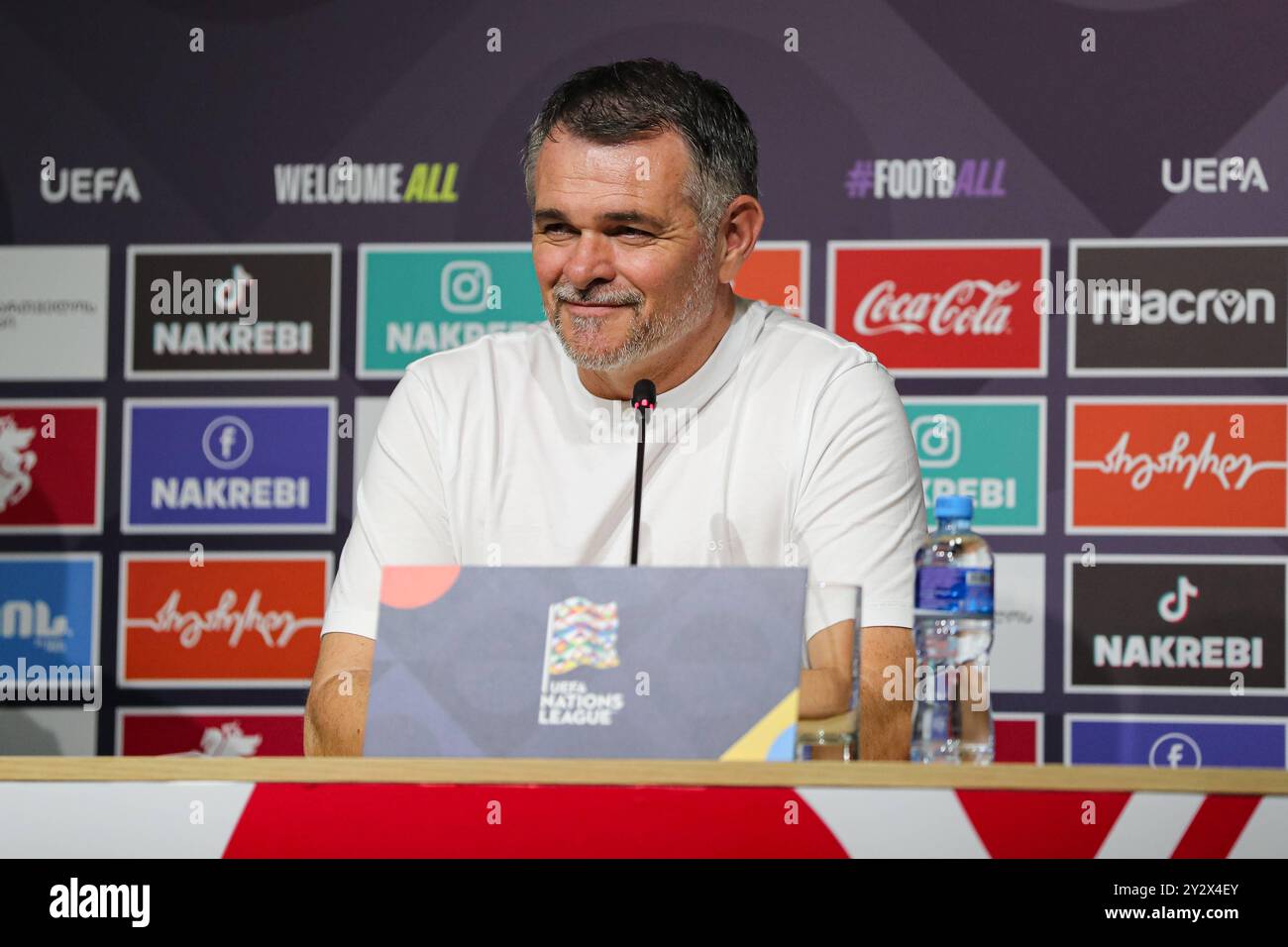 L'allenatore della Georgia Willy Sagnol durante la conferenza stampa dopo la partita di UEFA Nations League tra Georgia e Repubblica Ceca allo stadio Mikheil Meskhi il 7 settembre 2024 a Tbilisi, Georgia. Tbilisi Mikheil Meskhi Stadium, Ilia Chavchavadze Avenue, Zemo Vake, Vake, Vake District, Tbilisi, 1062, Georgia Georgia Copyright: xArturxStabulnieksx A86I3564 Foto Stock