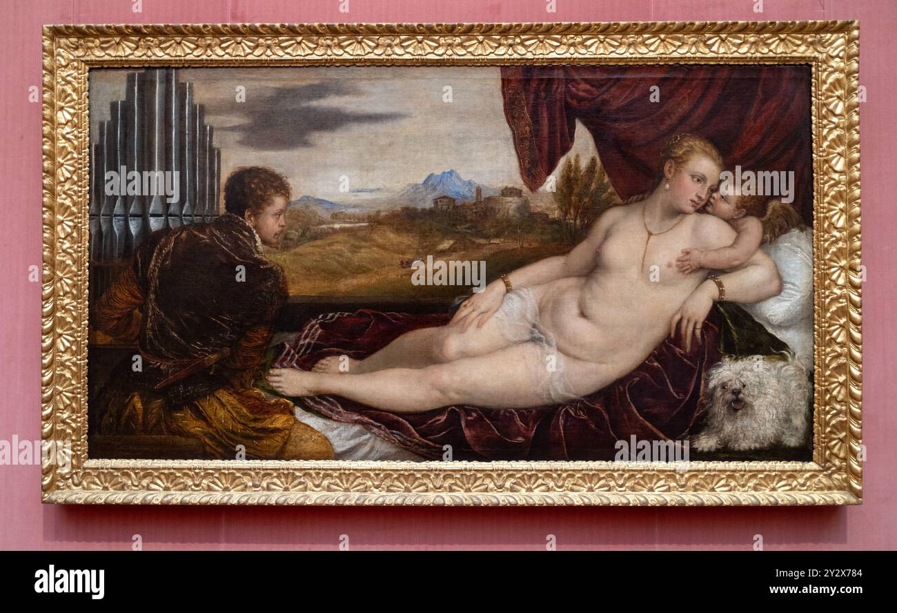 Venere con il suonatore d'organo di Tiziano nella Gemäldegalerie Berlino Germania Foto Stock
