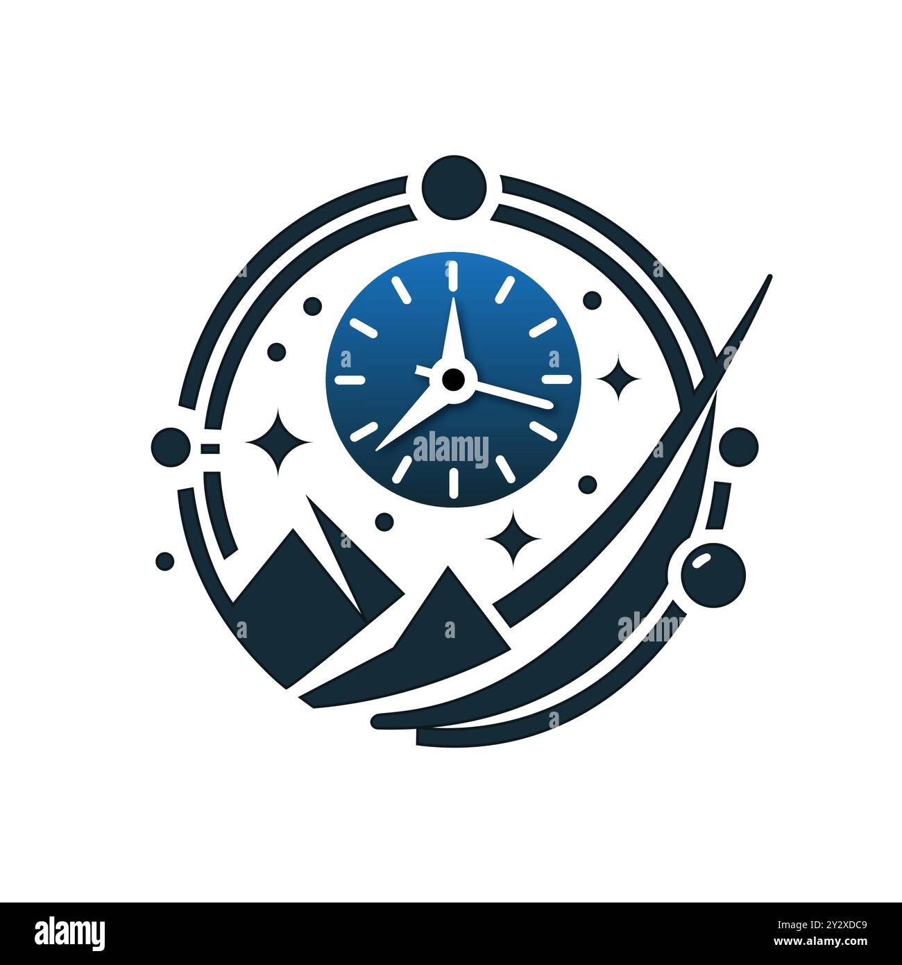 Concetto di tempo di esplorazione spaziale con progettazione di Orologi e satelliti Illustrazione Vettoriale