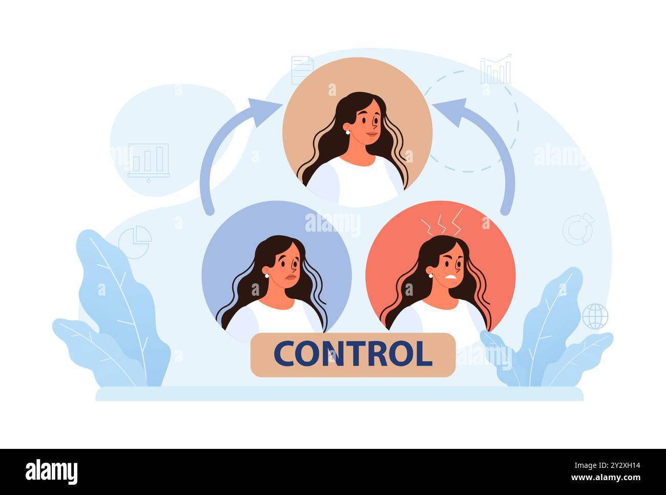 Intelligenza emotiva. Equilibrio emozionale e capacità di controllo. Sviluppo EQ. Carattere con profonda comprensione delle emozioni e dell'empatia. autoregolamentazione e consapevolezza. Illustrazione vettoriale piatta Illustrazione Vettoriale