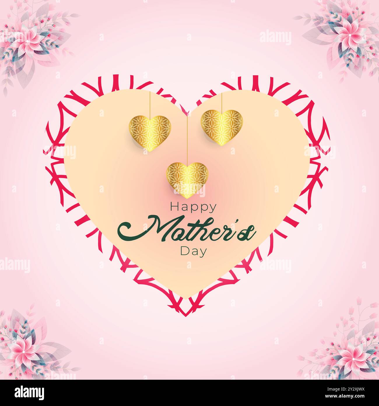 Auguri per la festa della mamma Vector con un bellissimo design Golden Hearts Illustrazione Vettoriale