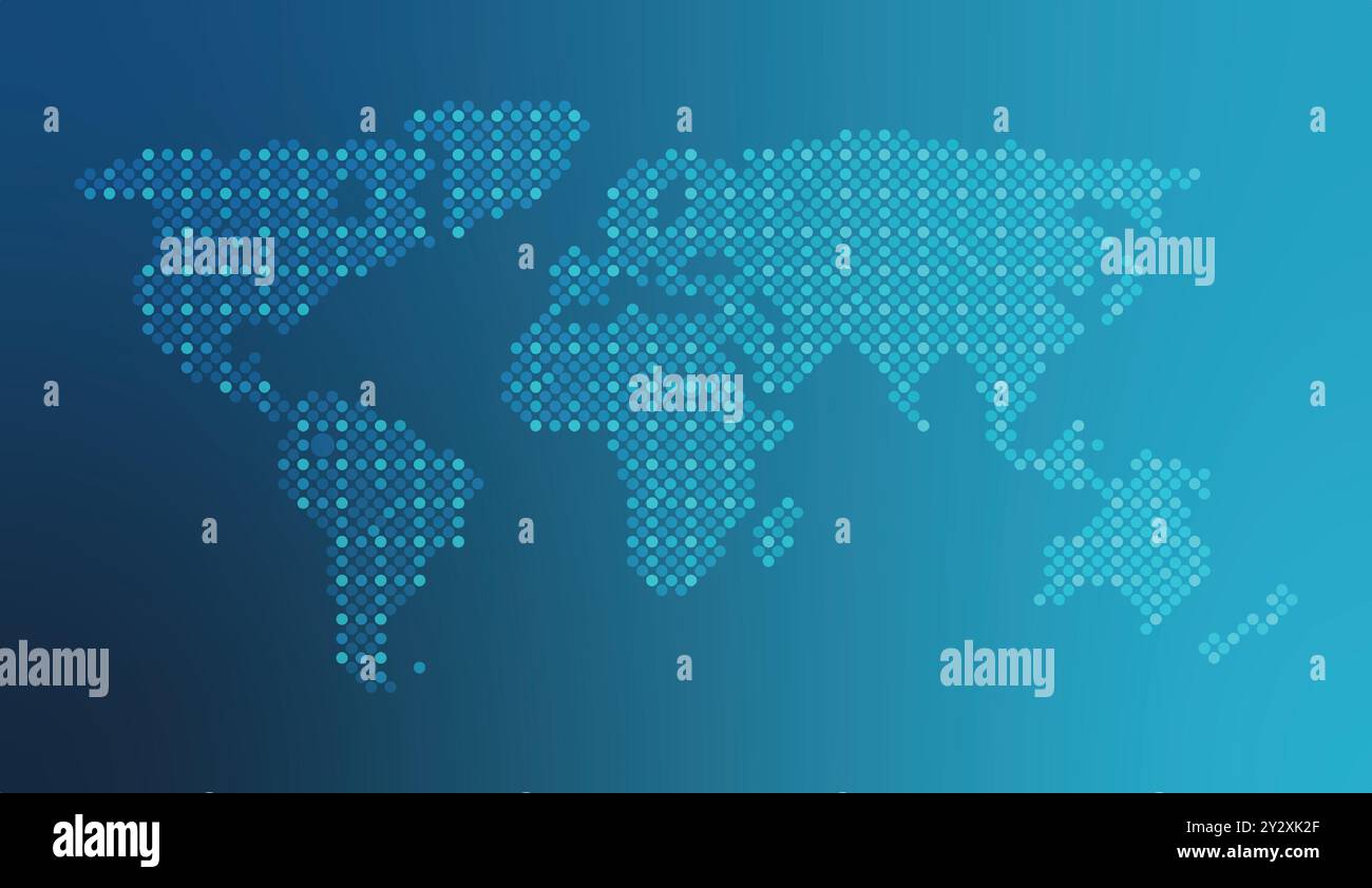 Mappa punteggiata del mondo con sfondo blu sfumato | Design art unico Illustrazione Vettoriale