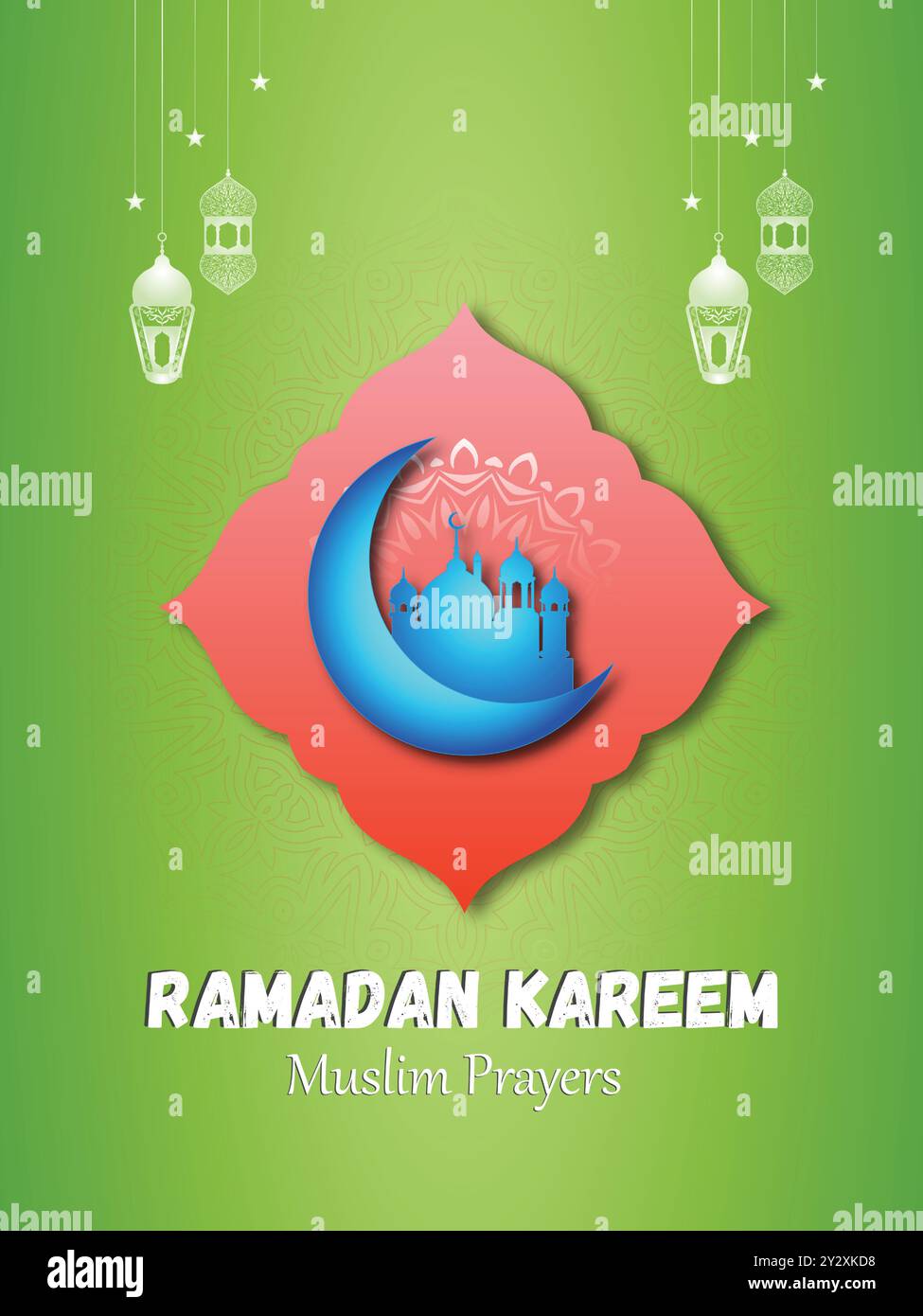 Design illustrativo di Ramadan Kareem con sfondo verde di colore diverso Illustrazione Vettoriale
